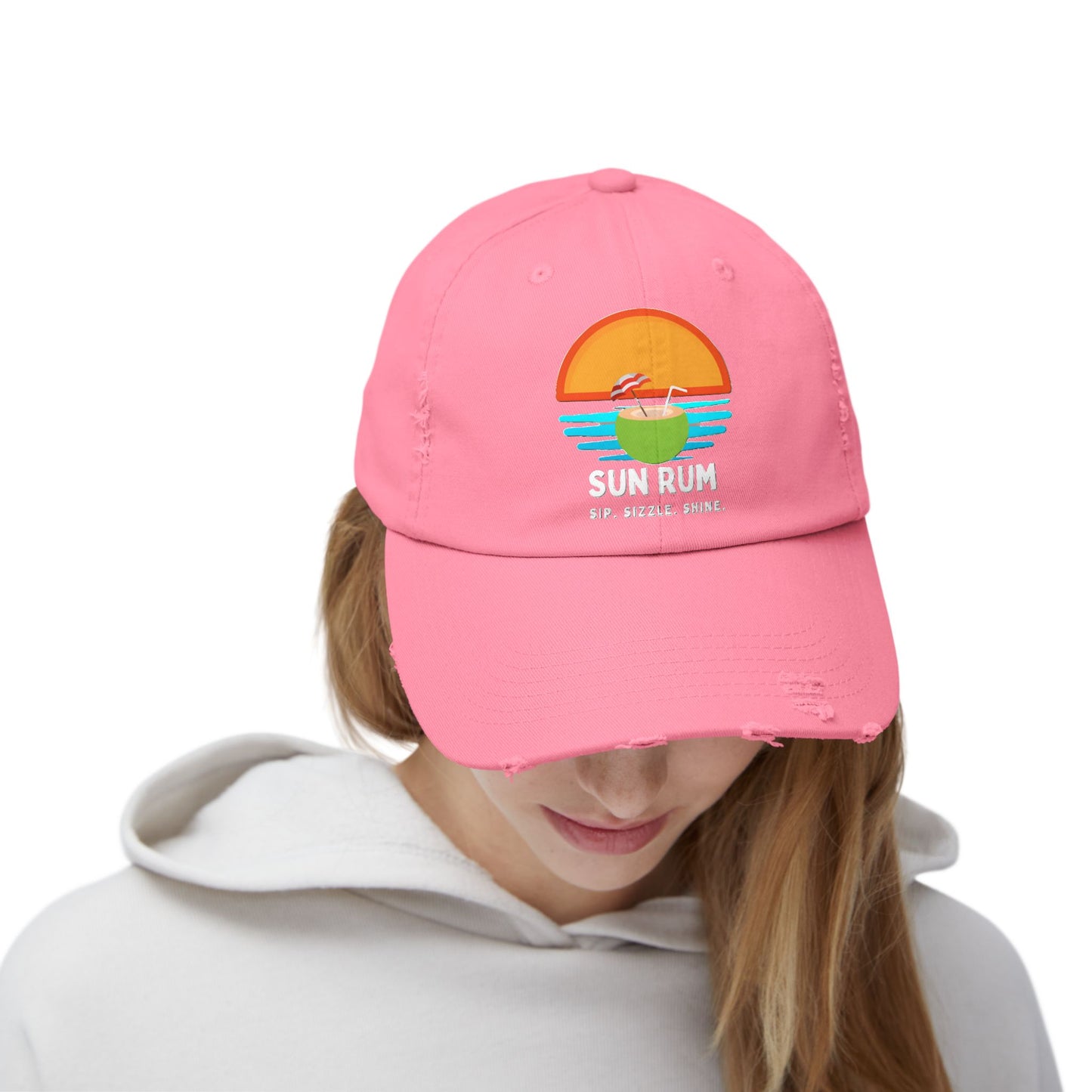 Pink Unisex Distressed Hat - front