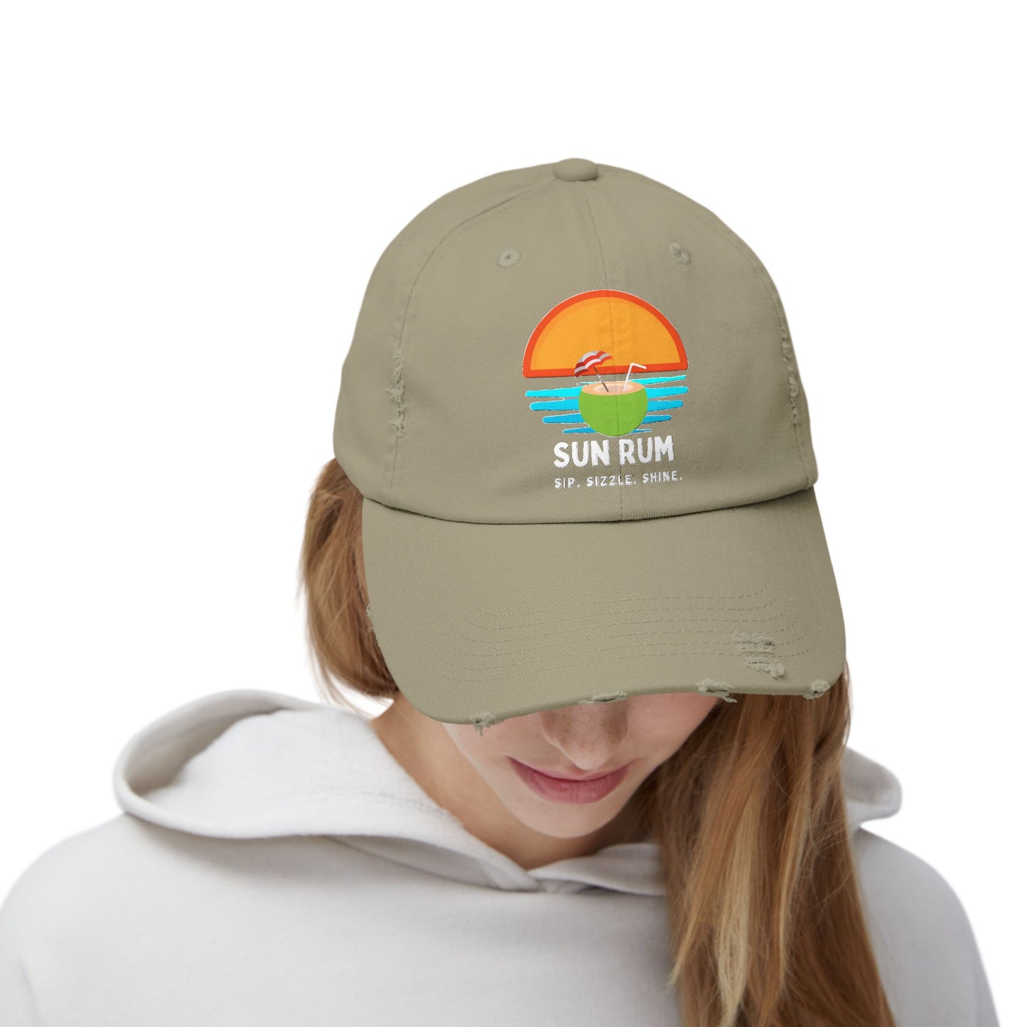 Olive Unisex Distressed Hat - front