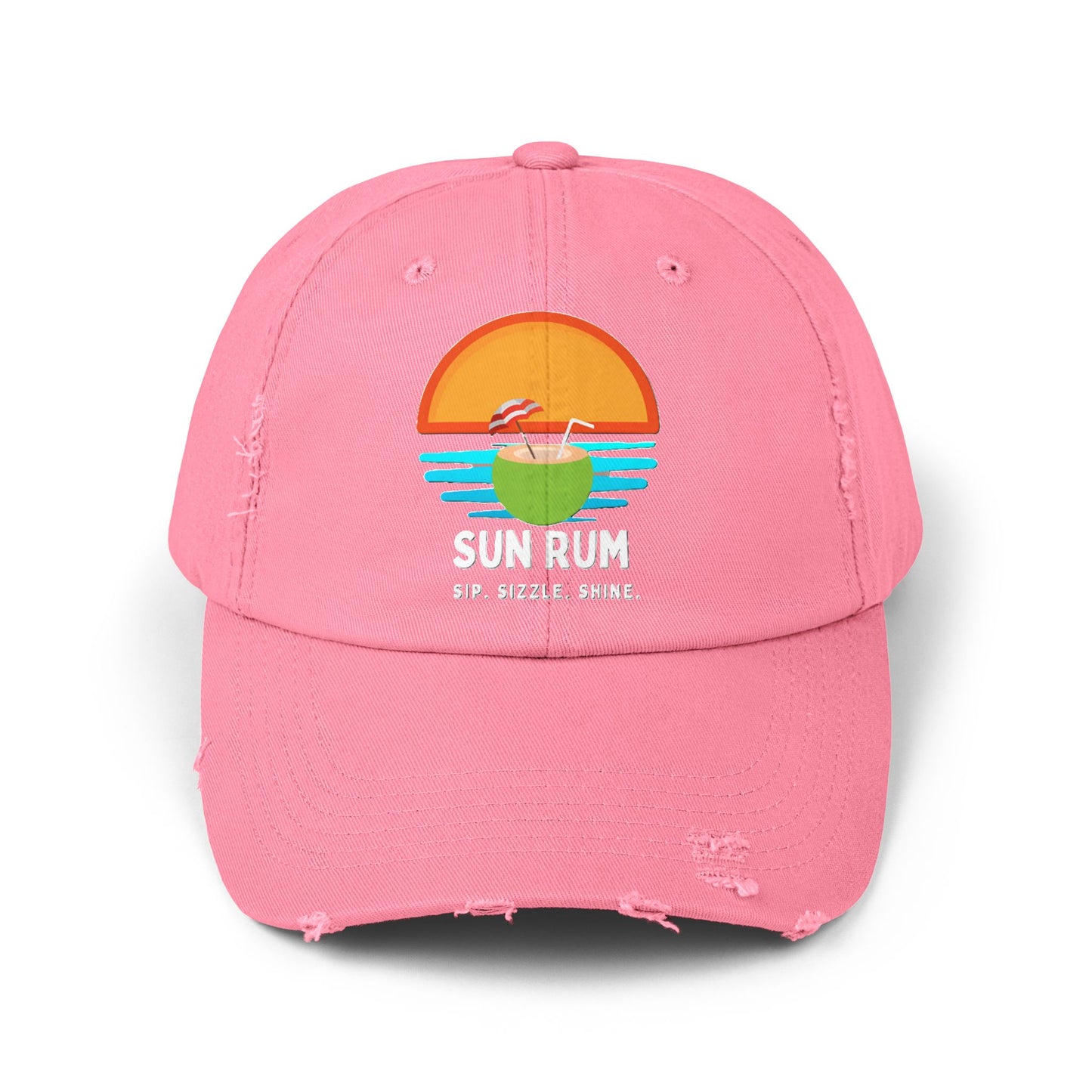 Pink Unisex Distressed Hat - front