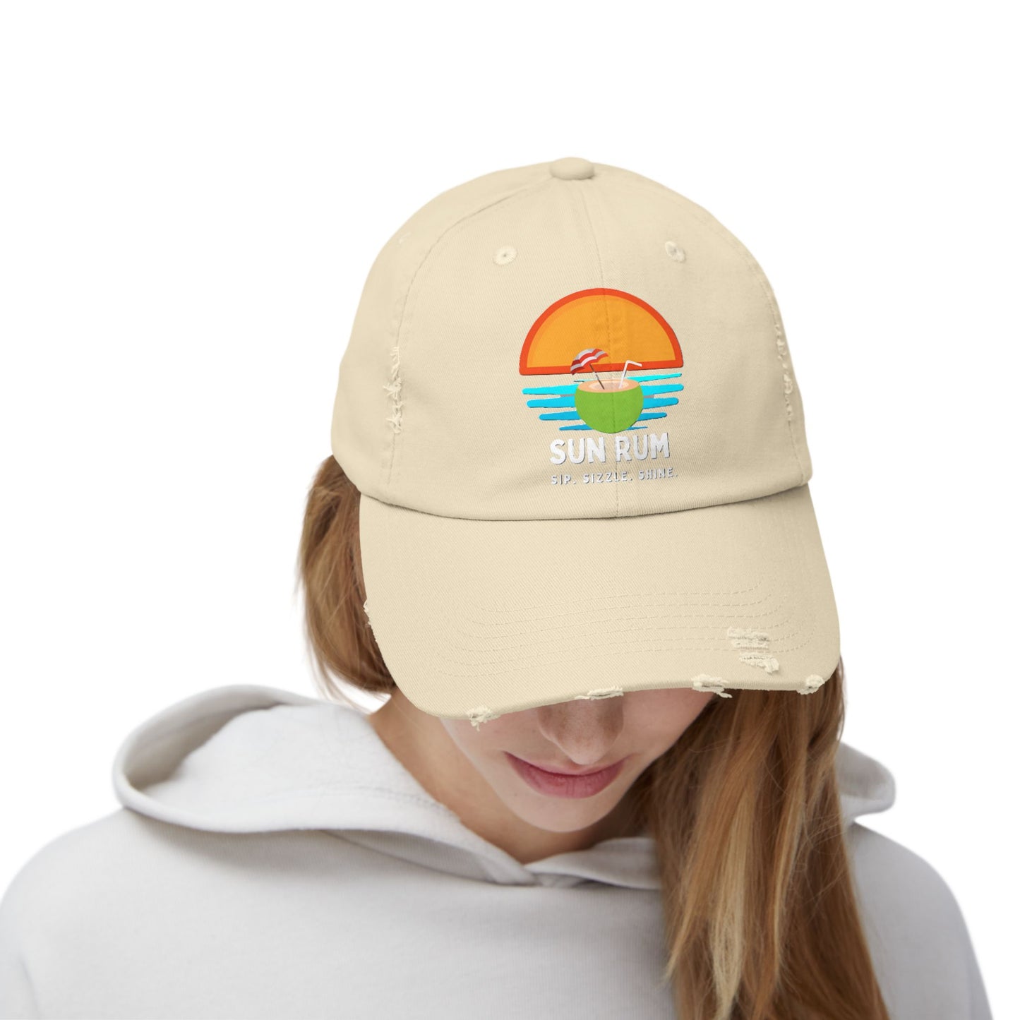 Sand Unisex Distressed Hat - front
