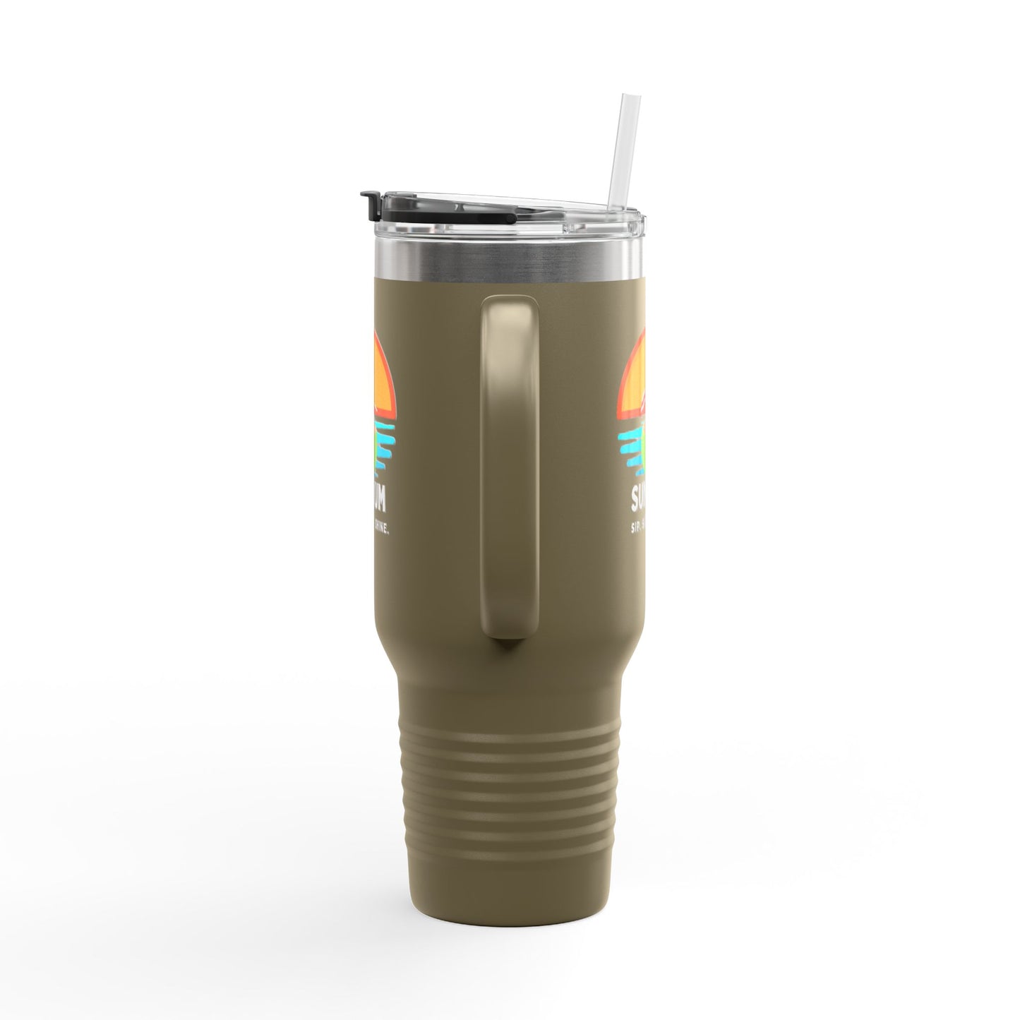 Green insulated travel mug - side