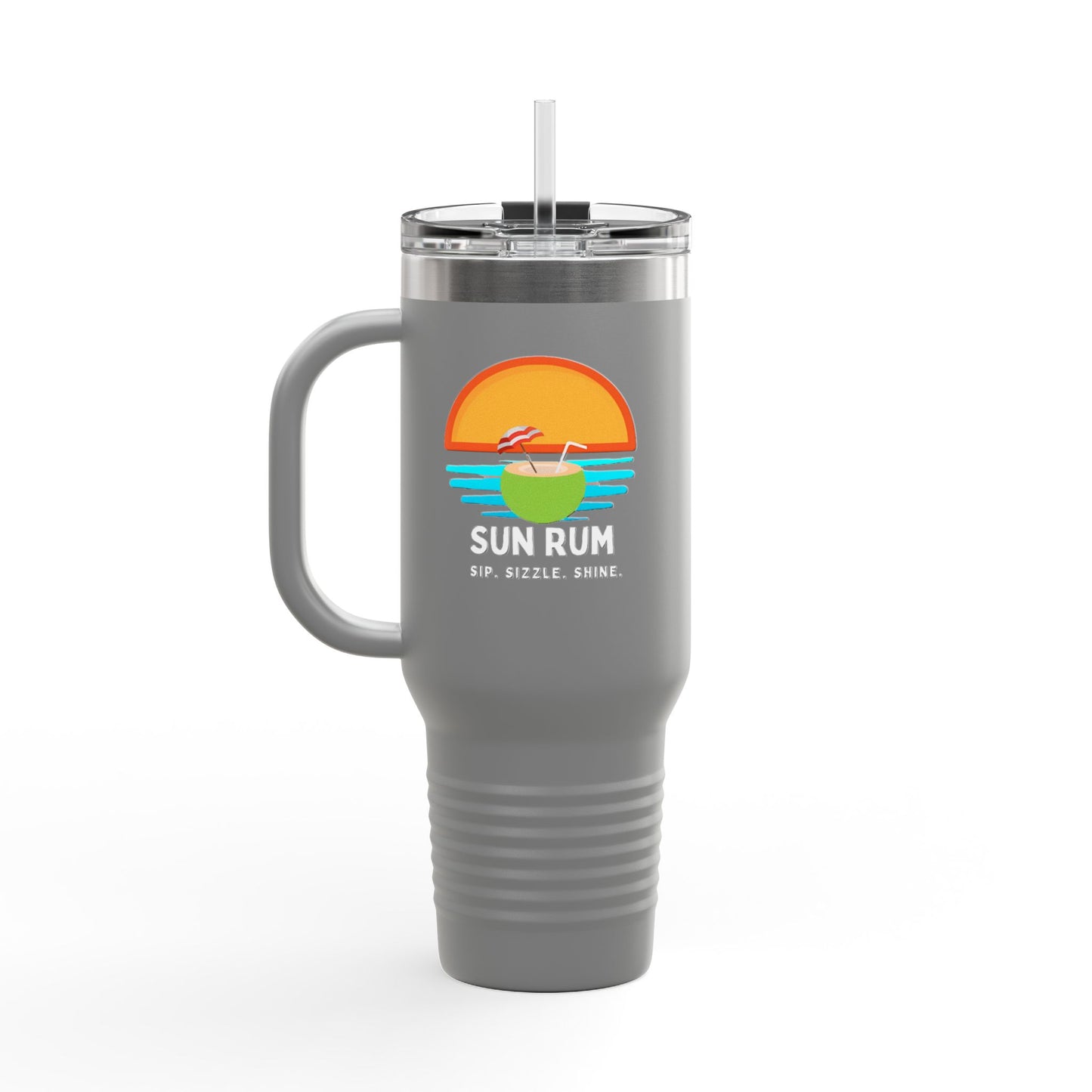 Grey insulated travel mug - front