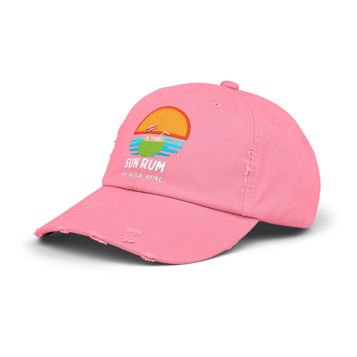 Pink Unisex Distressed Hat - side