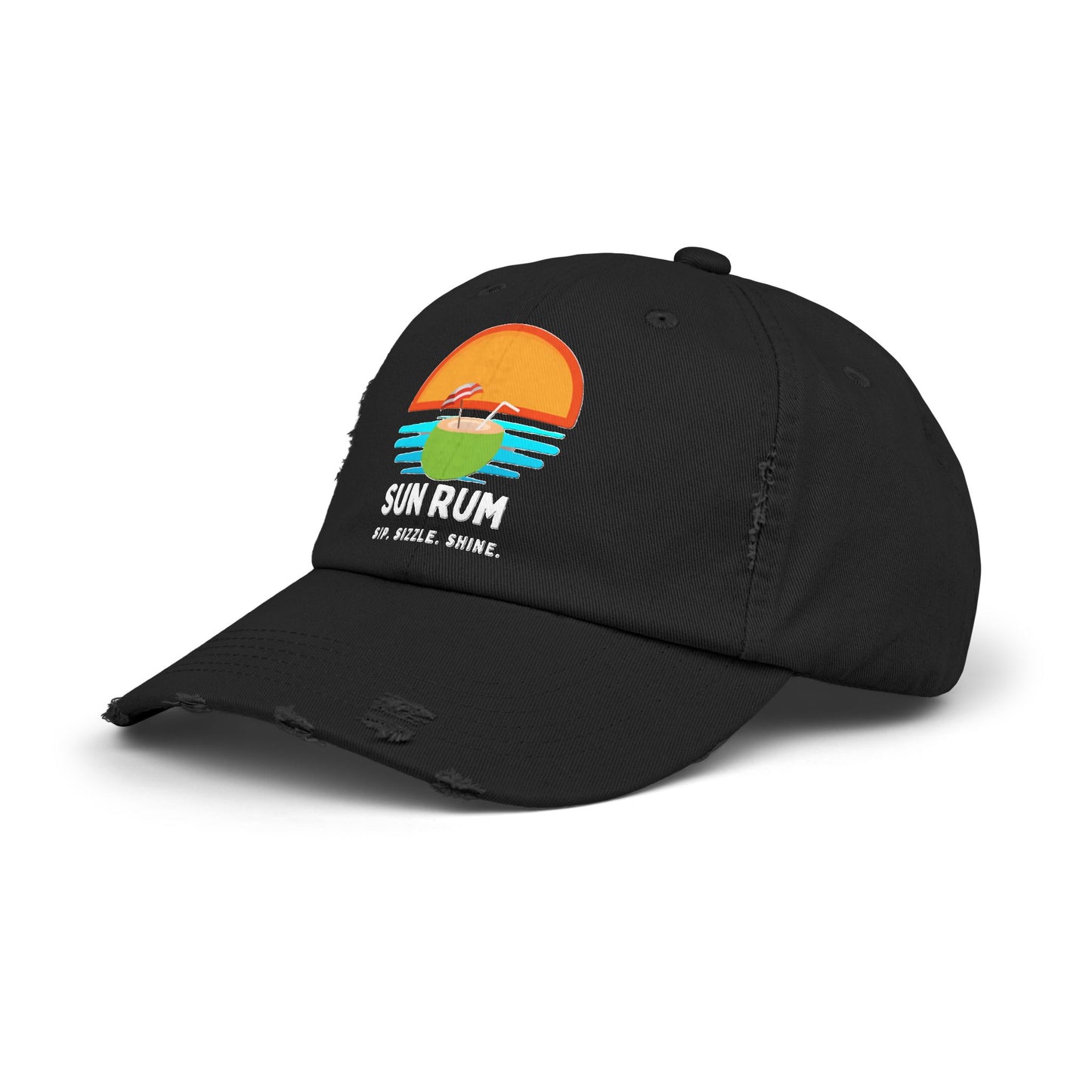 Black Unisex Distressed Hat - side