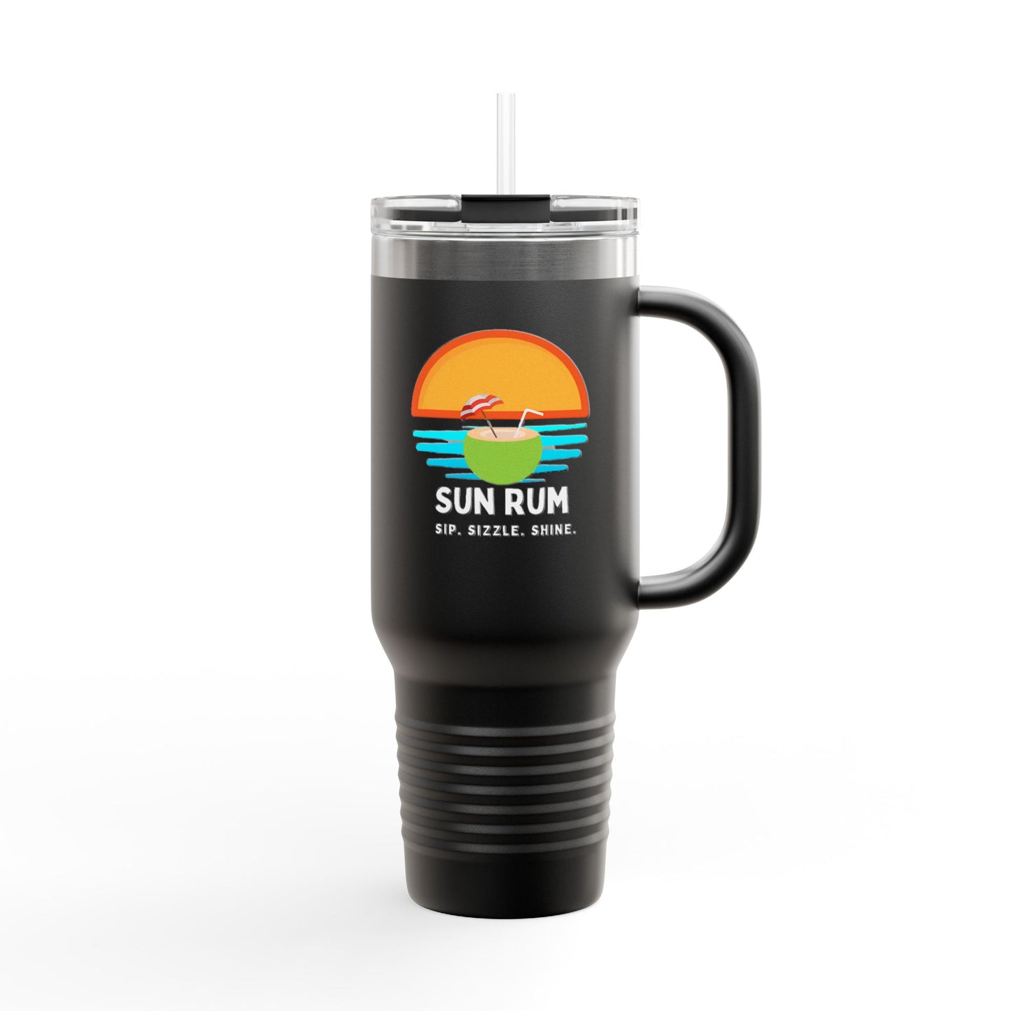 Black insulated travel mug - front