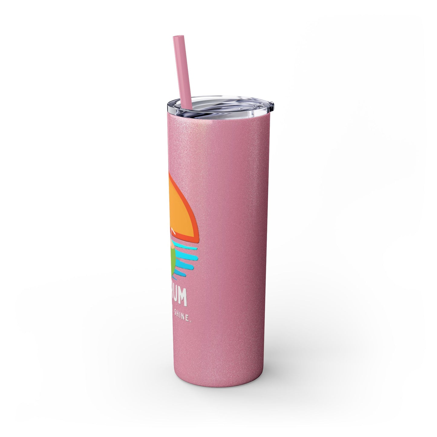 Glossy Pink Tumbler with straw, 20oz - side