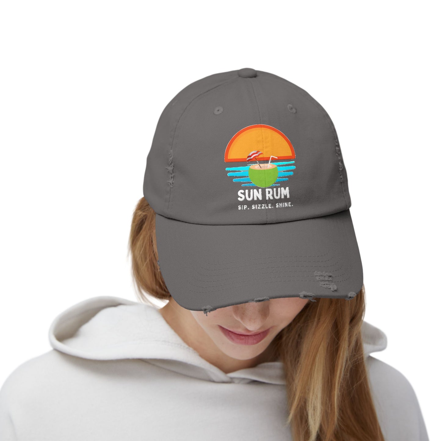 Grey Unisex Distressed Hat - front