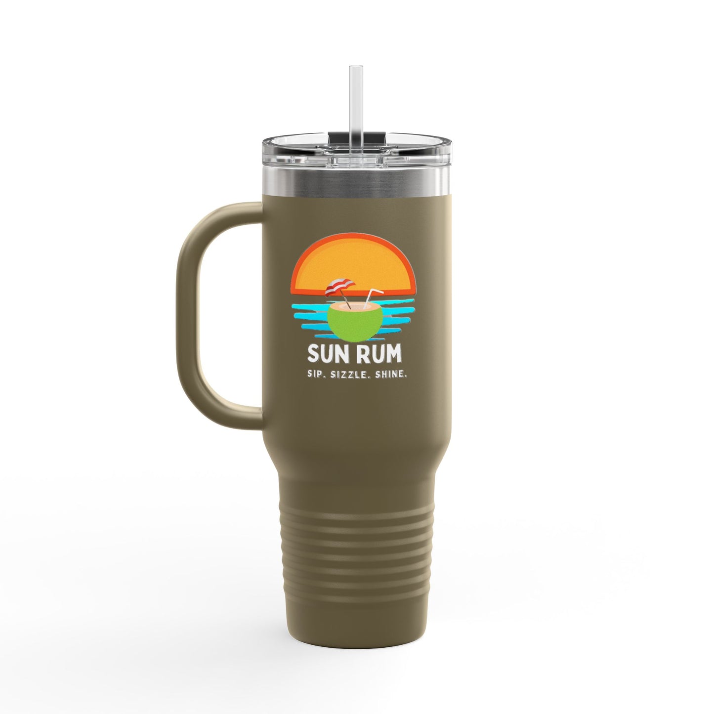 Green insulated travel mug - front