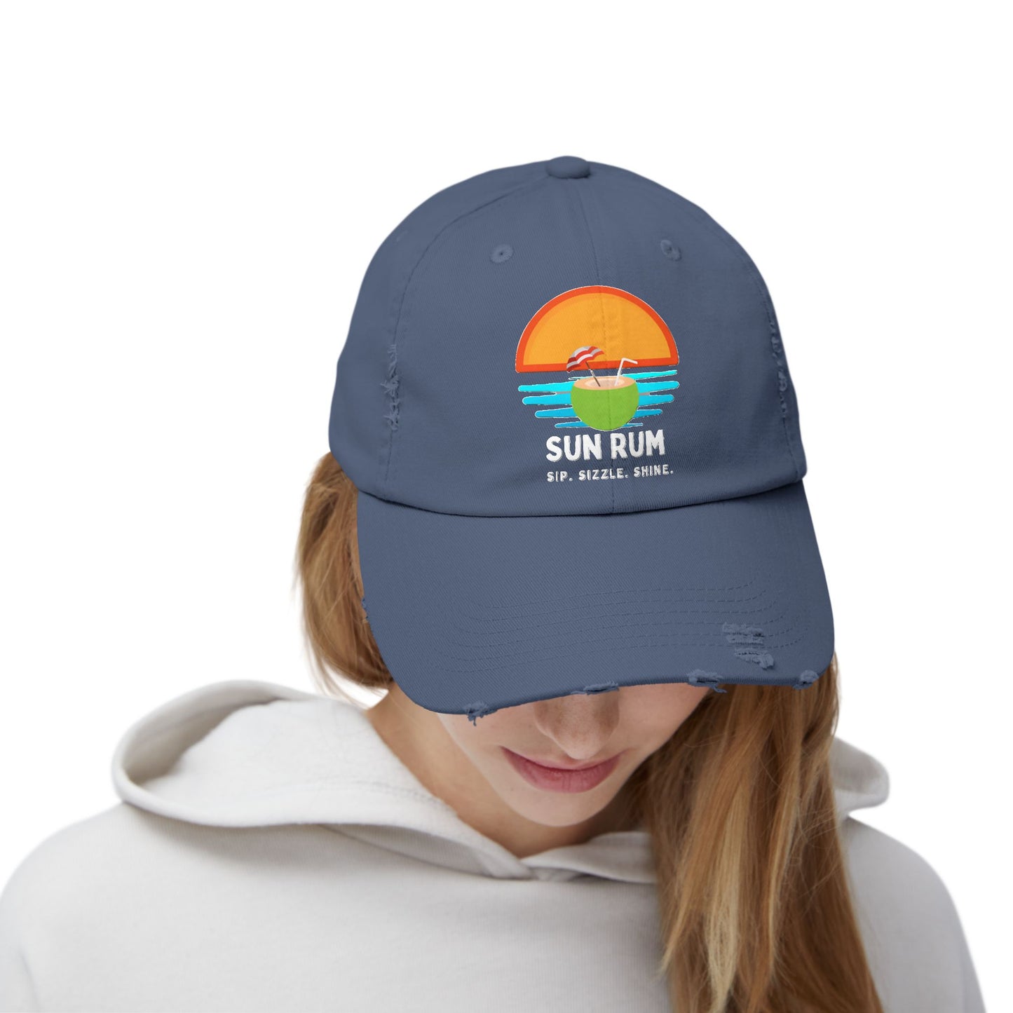 Navy Unisex Distressed Hat - front