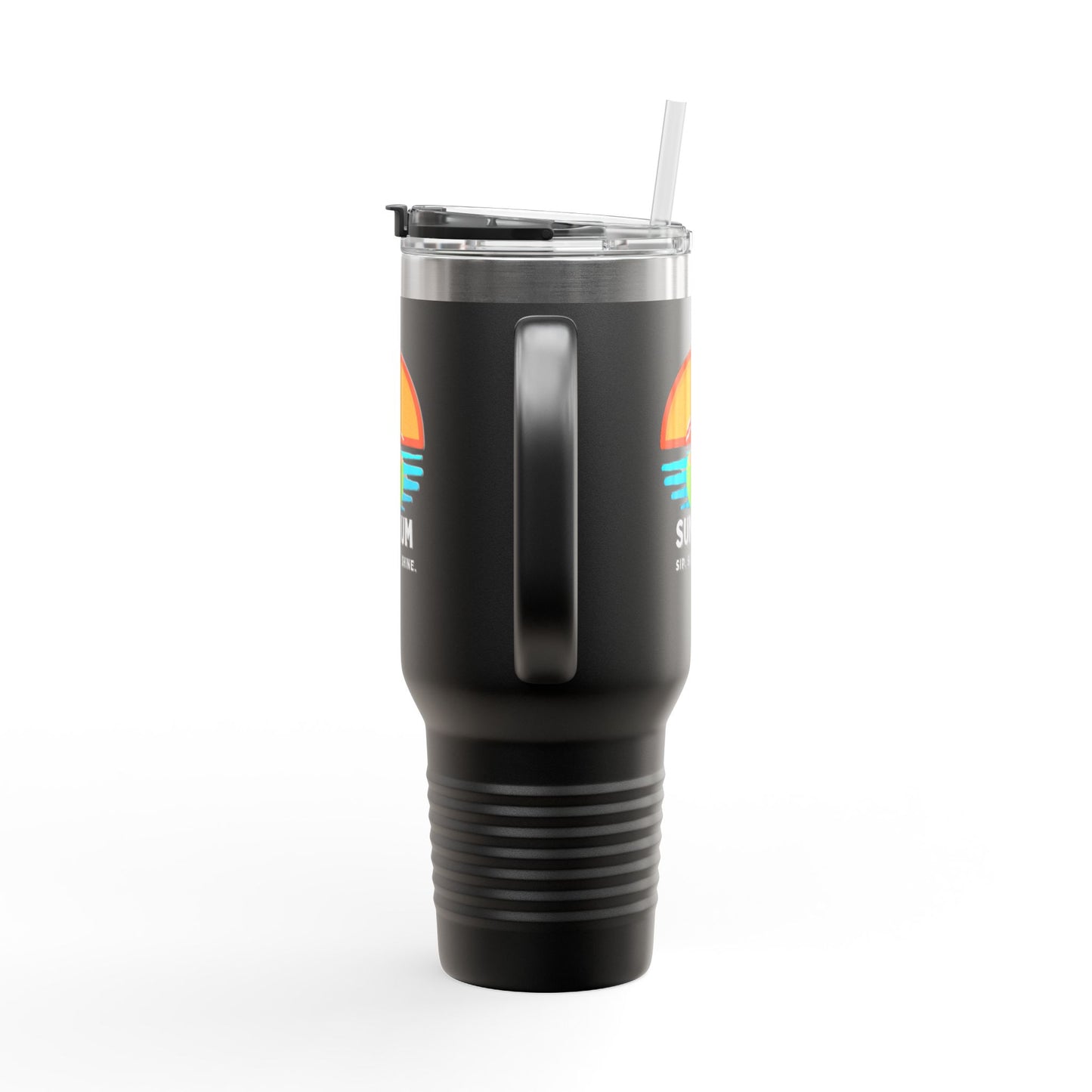 Black insulated travel mug - side