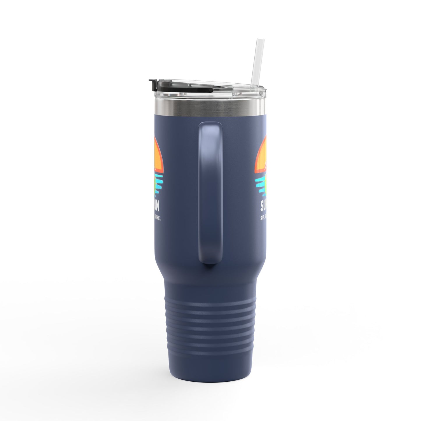 Navy Blue insulated travel mug - side