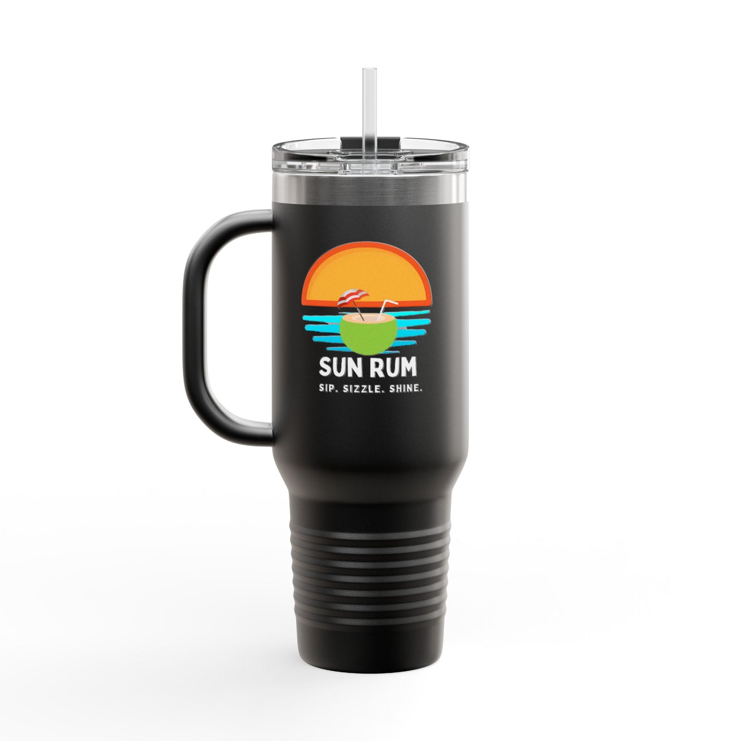 Black insulated travel mug - front