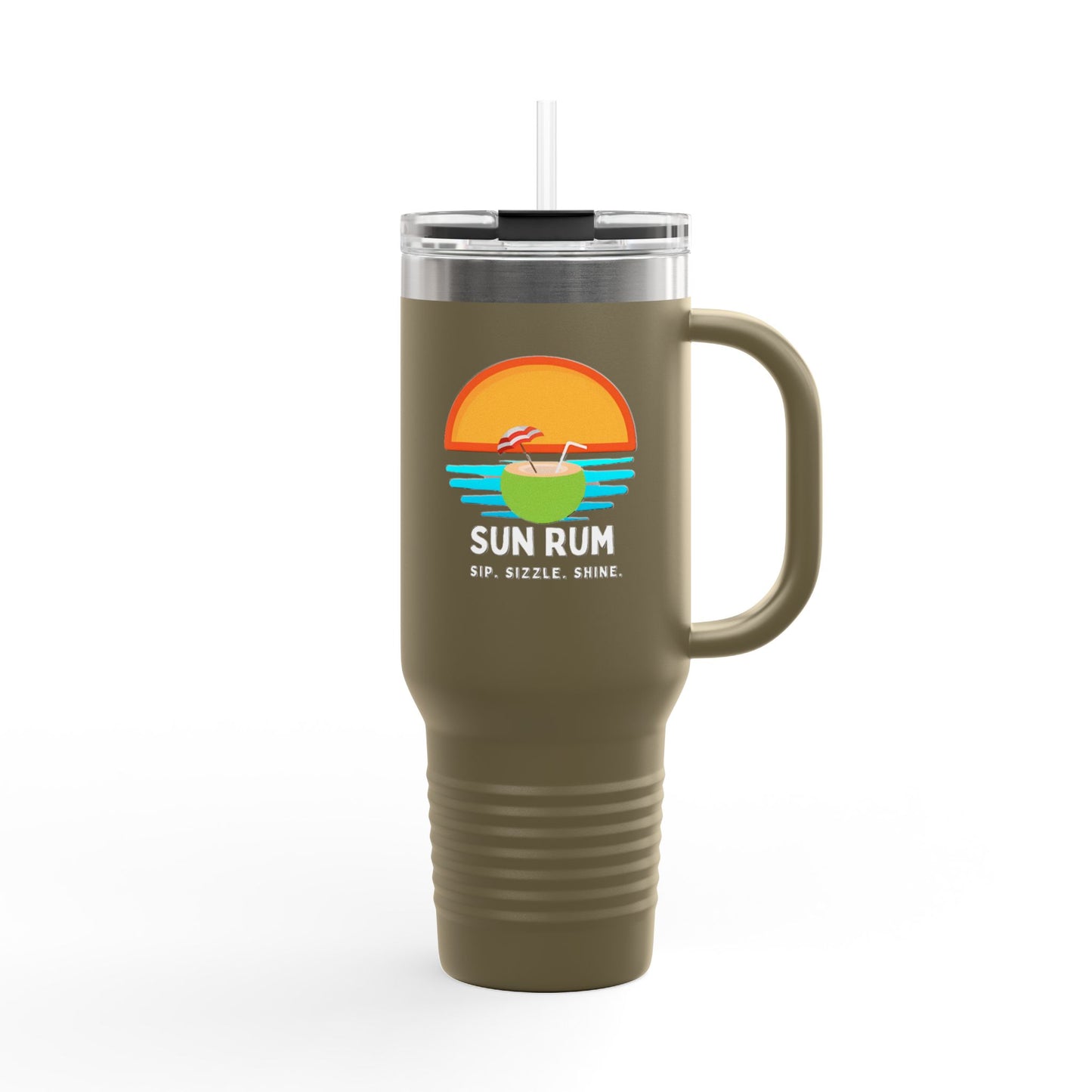 Green insulated travel mug - front