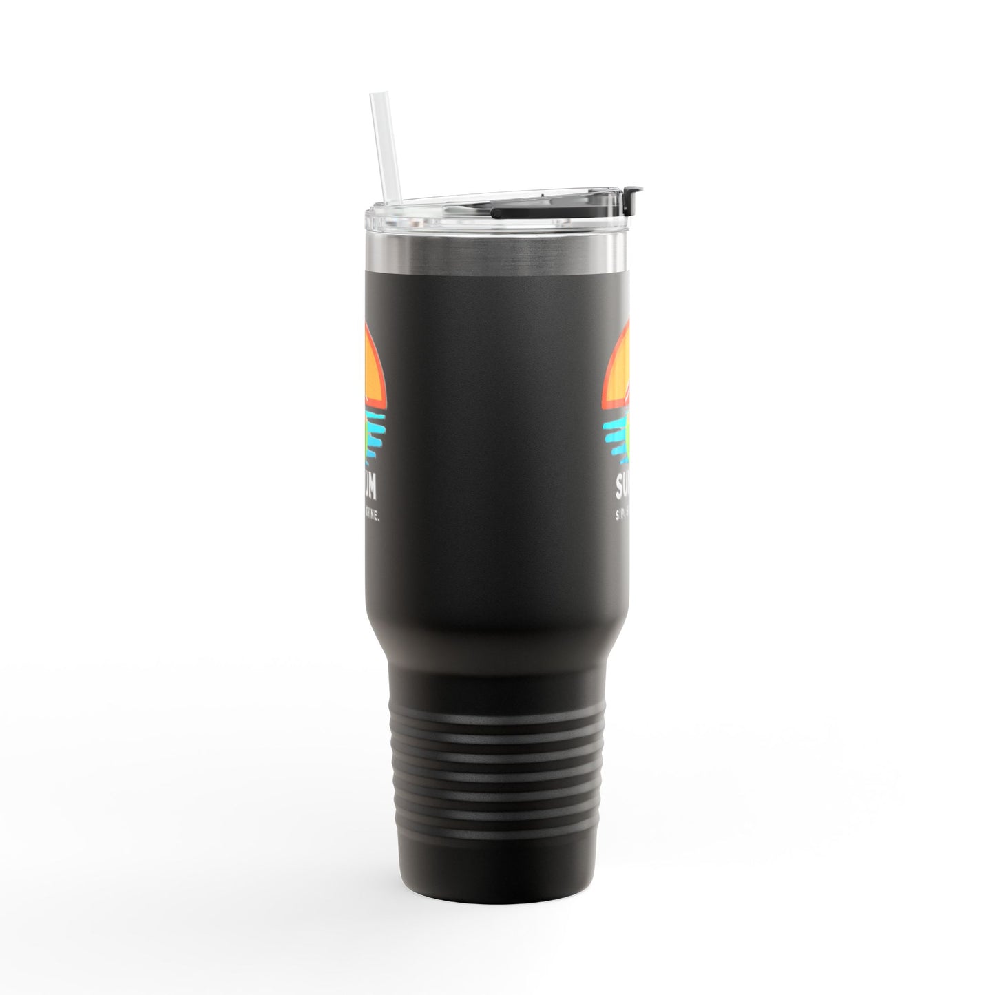 Black insulated travel mug - side