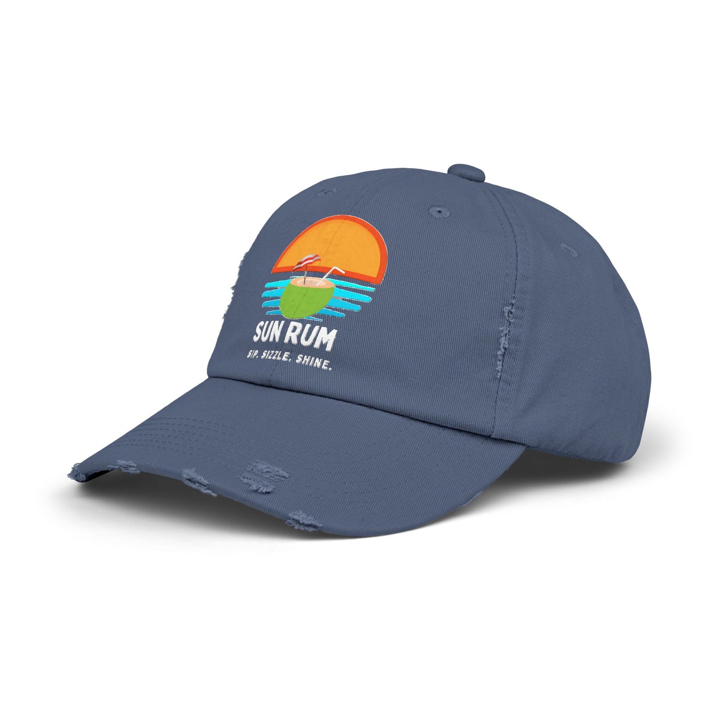 Navy Unisex Distressed Hat - side