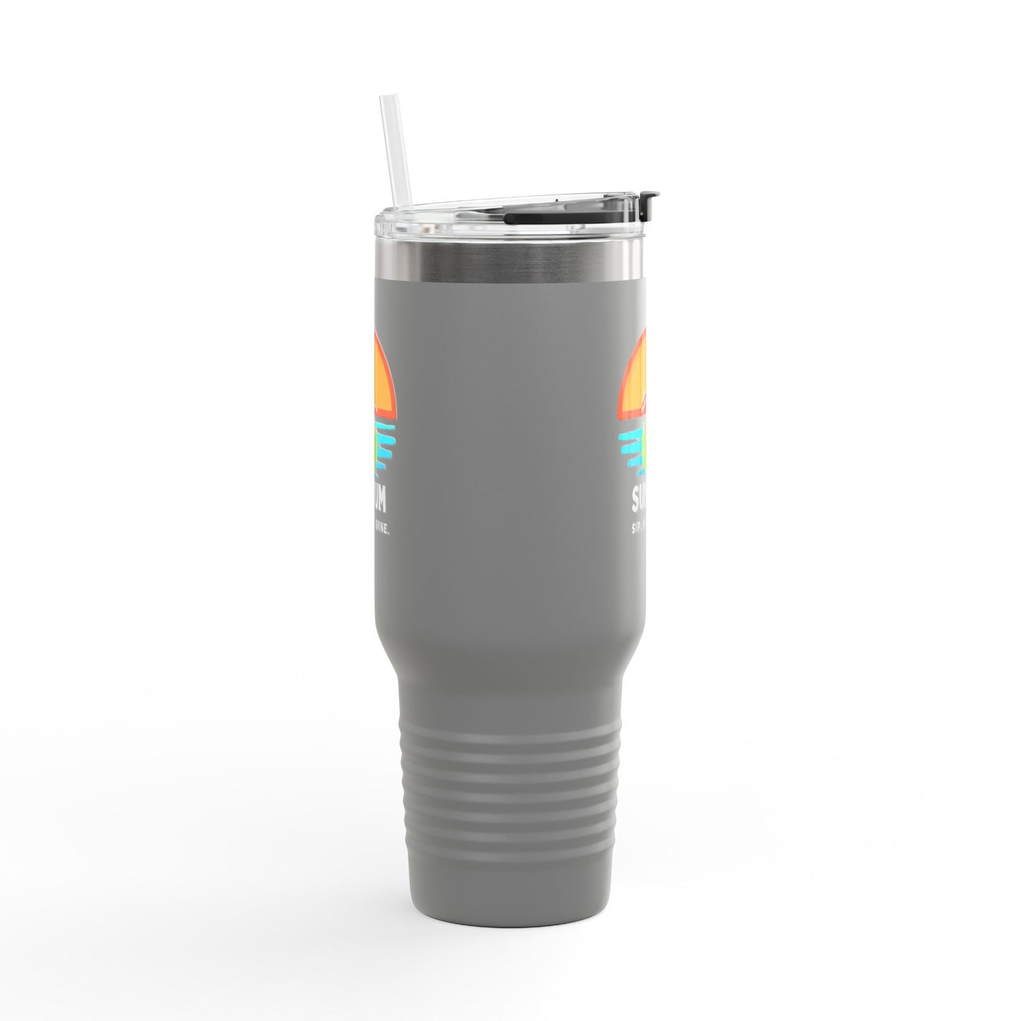 Grey insulated travel mug - side