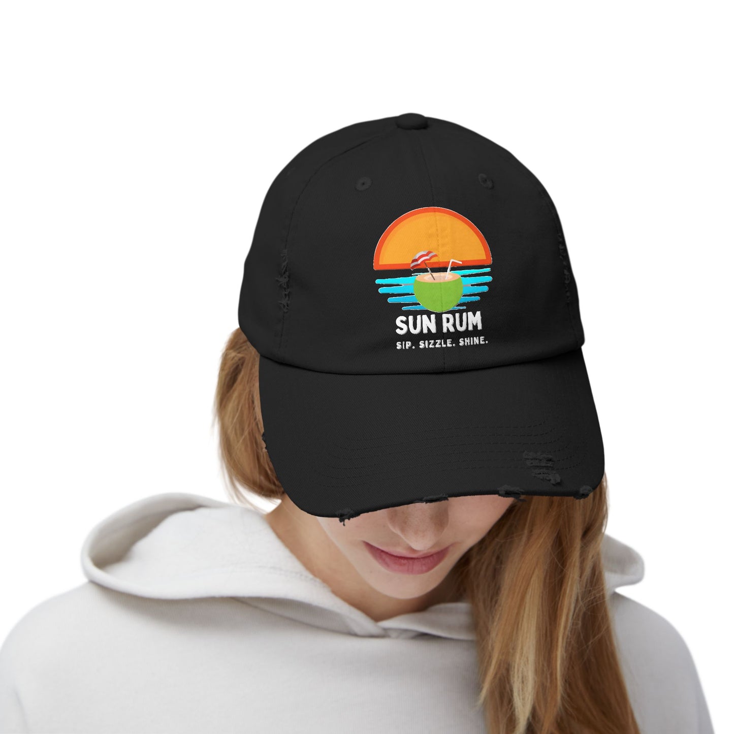 Black Unisex Distressed Hat - front