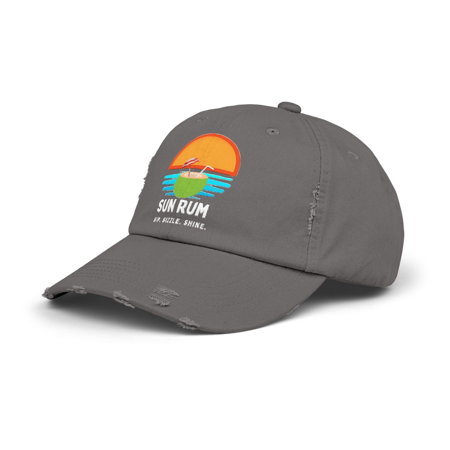 Grey Unisex Distressed Hat - side