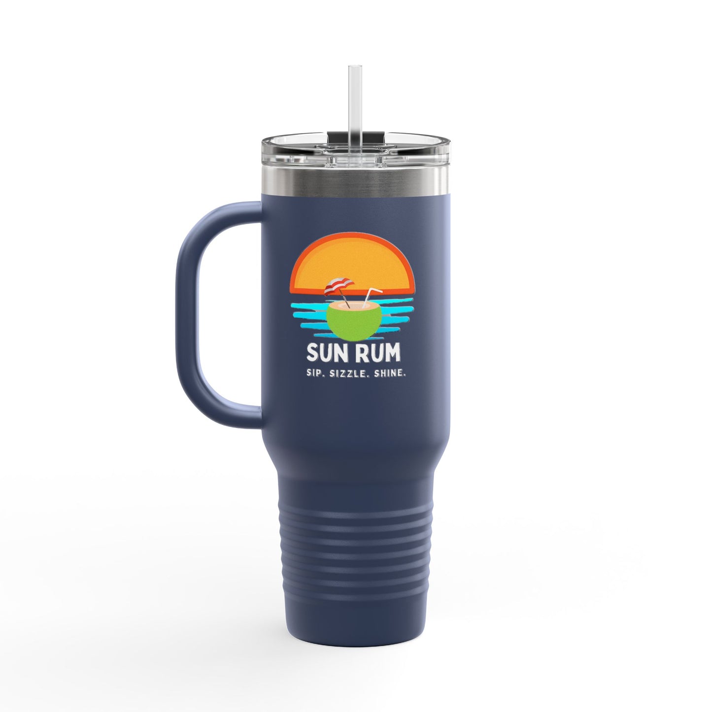 Navy Blue insulated travel mug - front