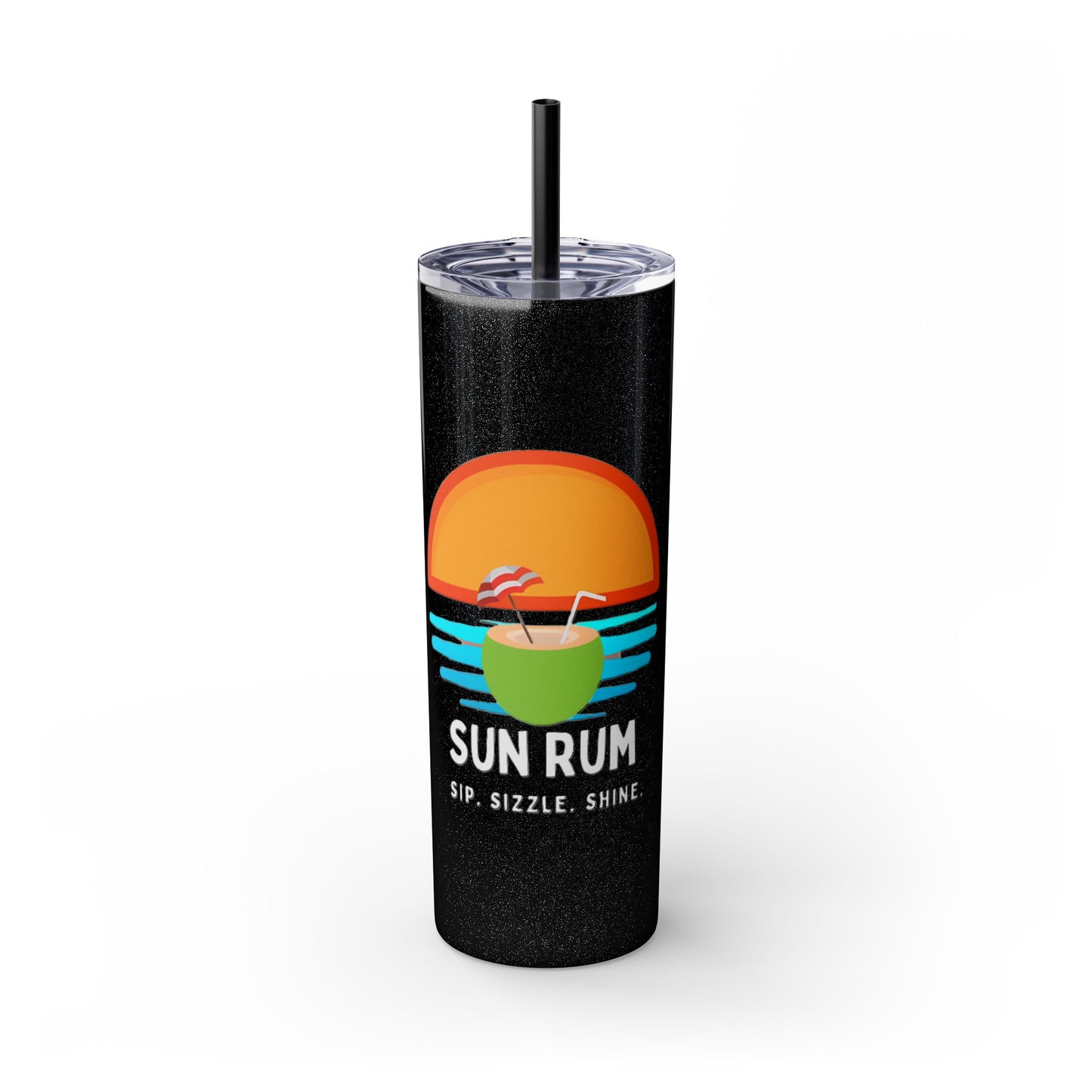 Glossy Black Tumbler with straw, 20oz - front