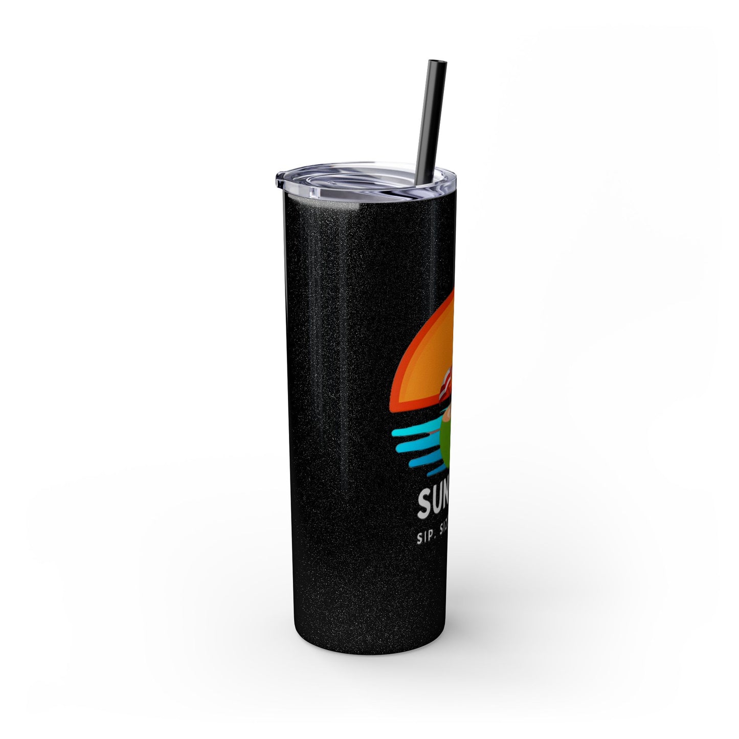 Glossy black Tumbler with straw, 20oz - side 