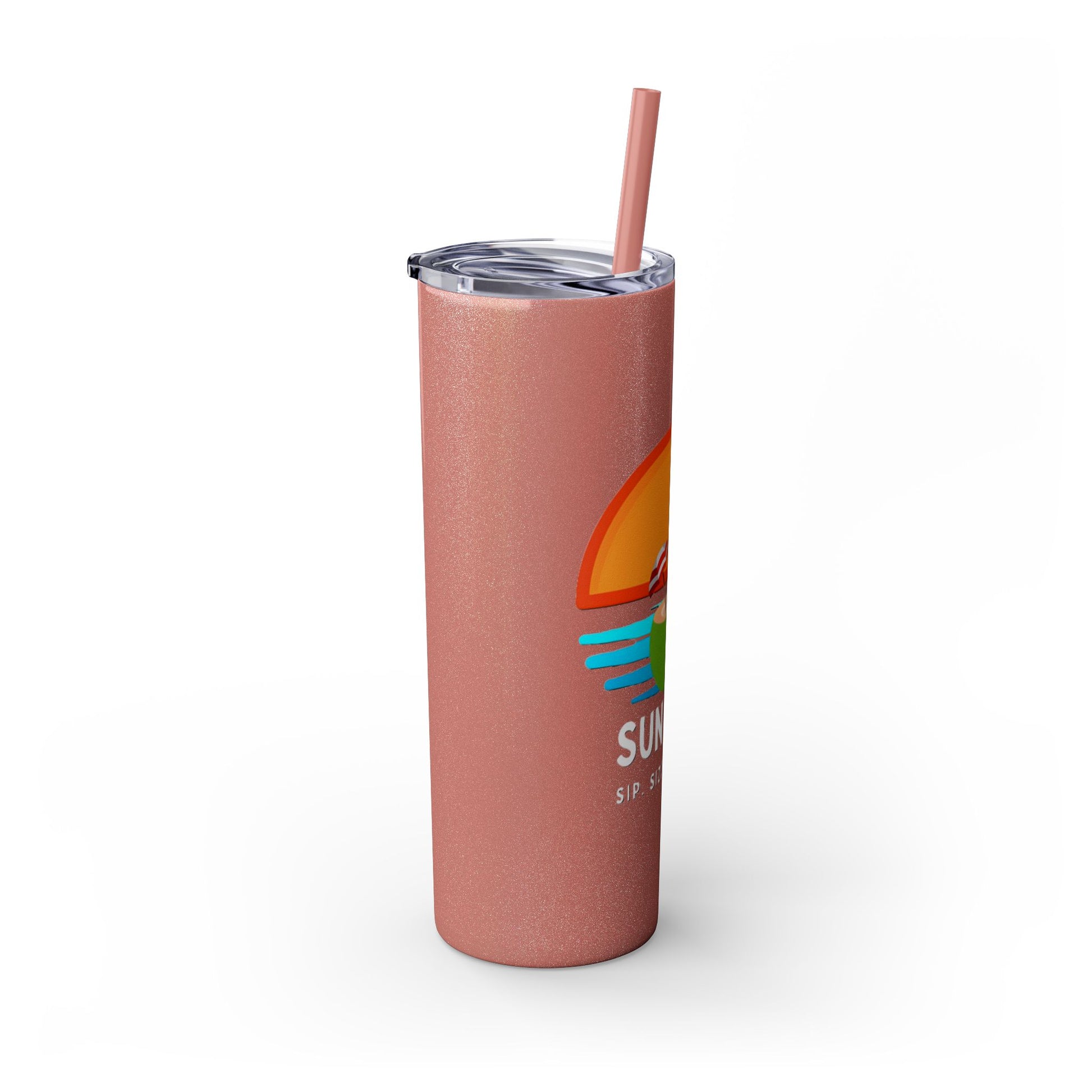 Glossy Pink Tumbler with straw, 20oz - side