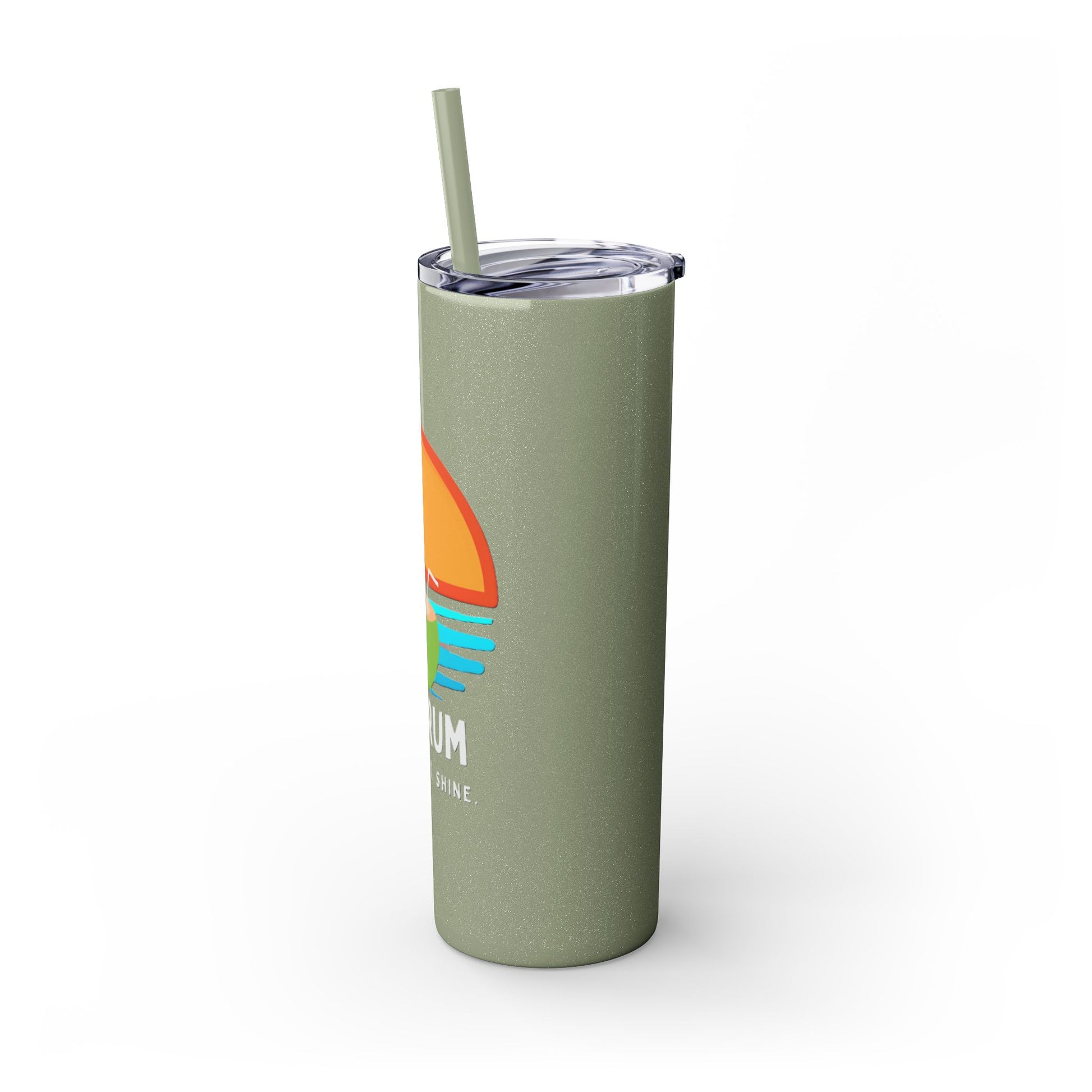 Glossy olive Tumbler with straw, 20oz - side
