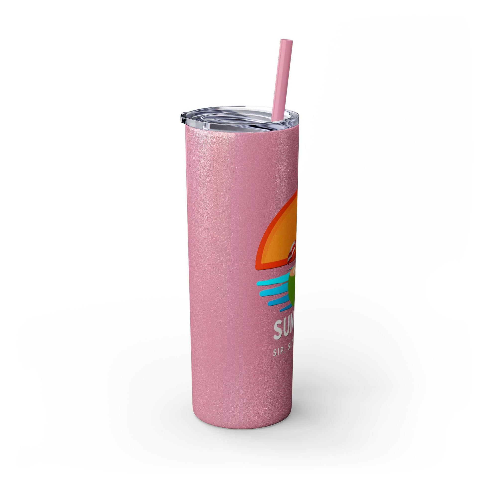 Glossy Pink Tumbler with straw, 20oz - side