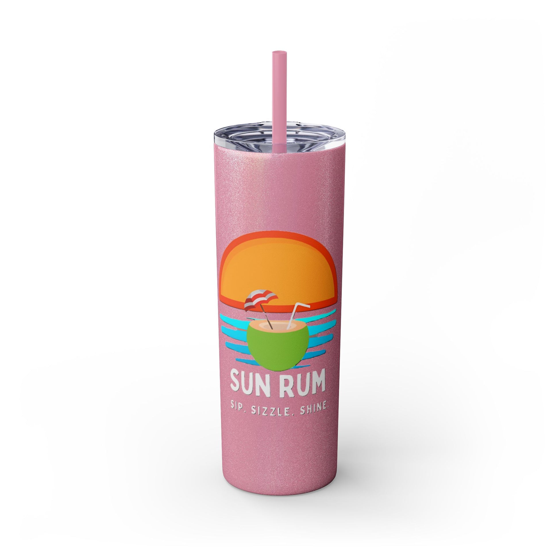 Glossy Pink Tumbler with straw, 20oz - front