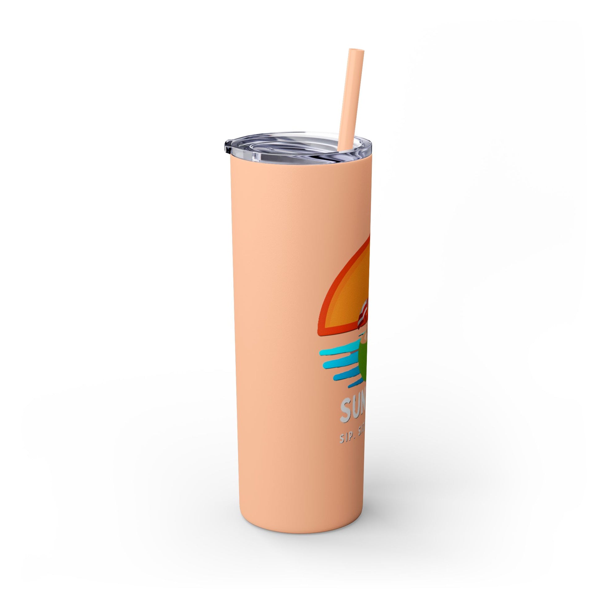 Peach Tumbler with straw, 20oz - side