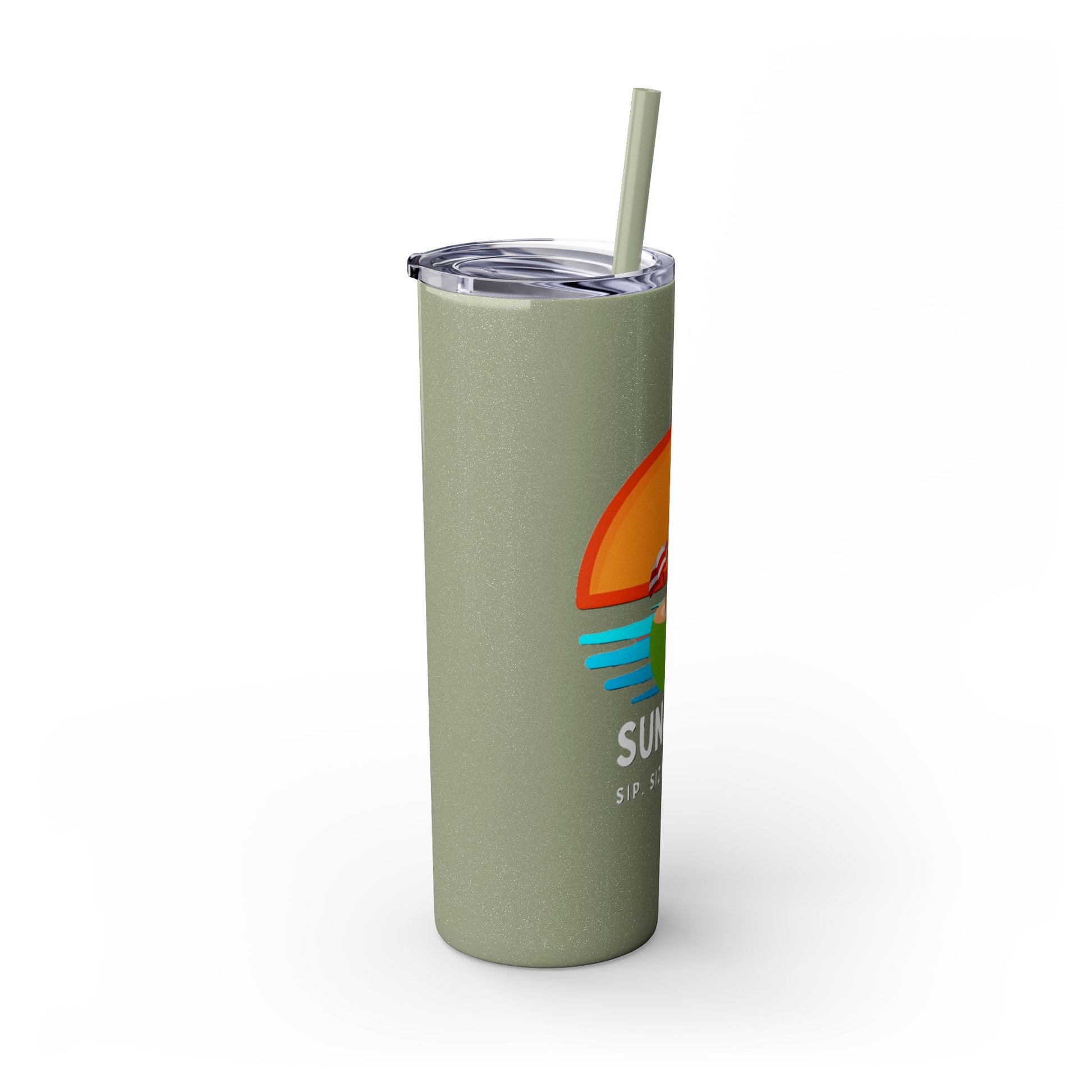 Glossy Olive Tumbler with straw, 20oz - side