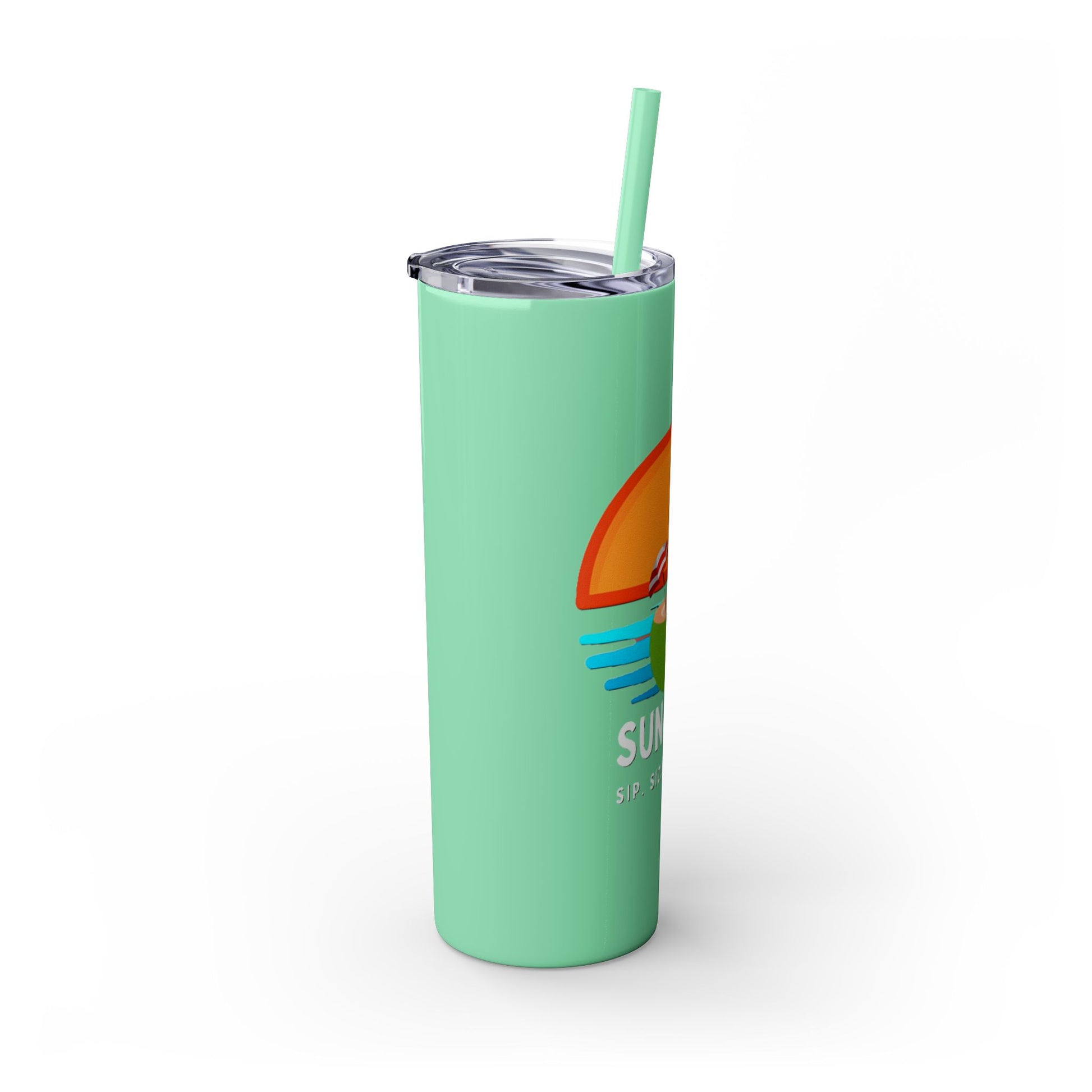 Green Tumbler with straw, 20oz - side