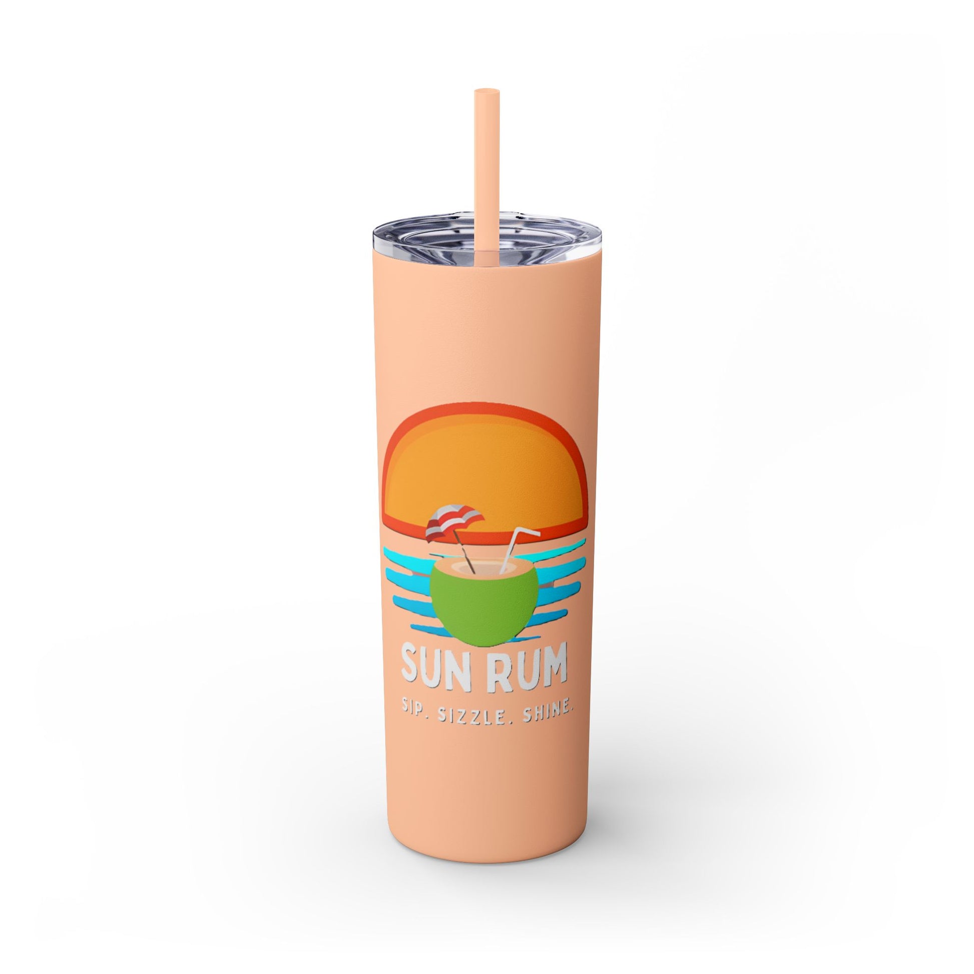 Peach Tumbler with straw, 20oz - front