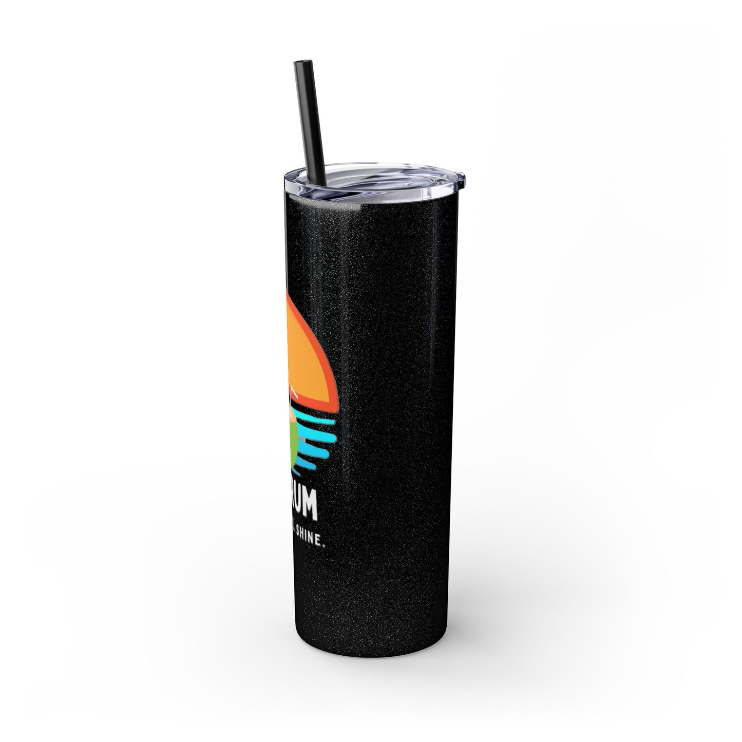 Glossy black Tumbler with straw, 20oz - side