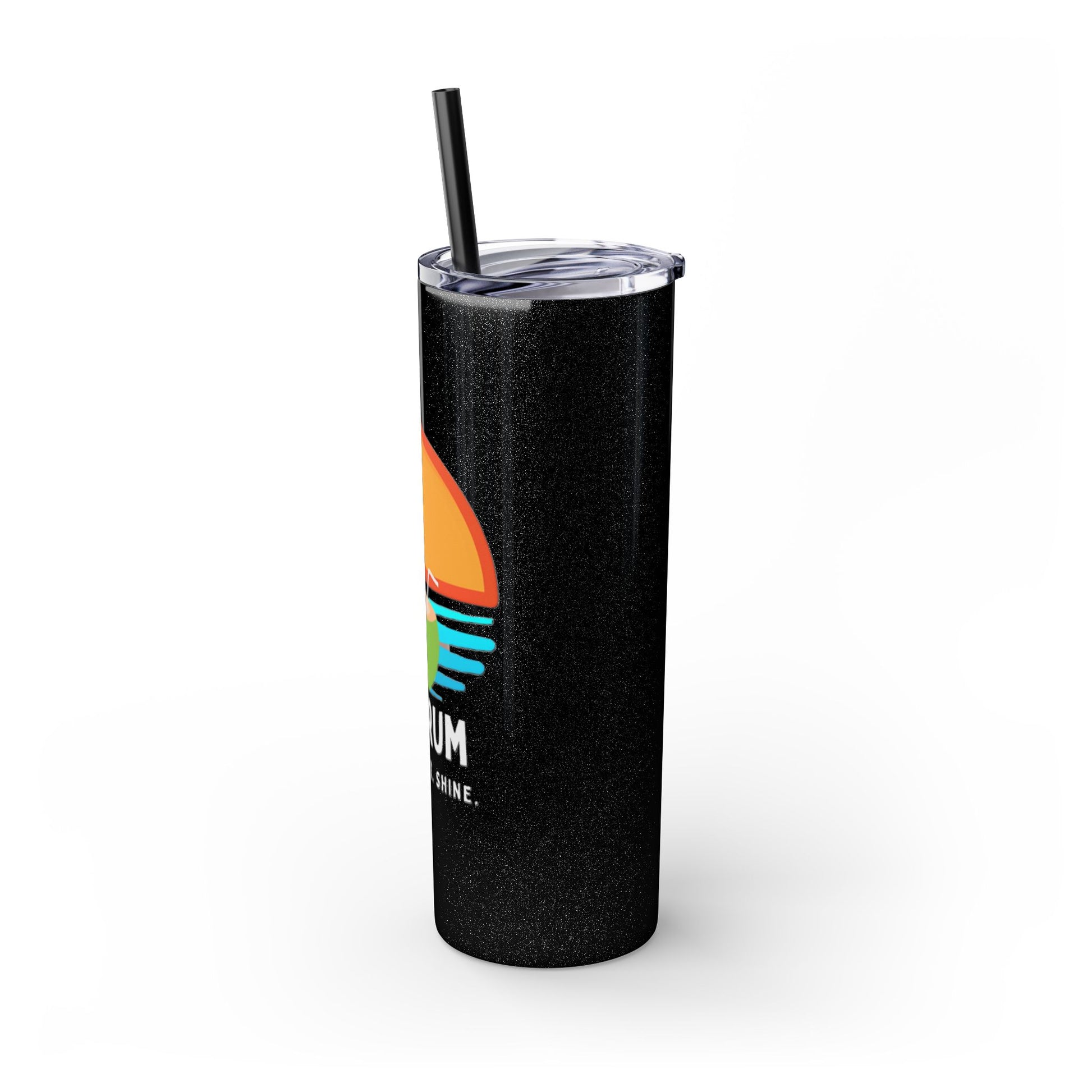 Glossy black Tumbler with straw, 20oz - side