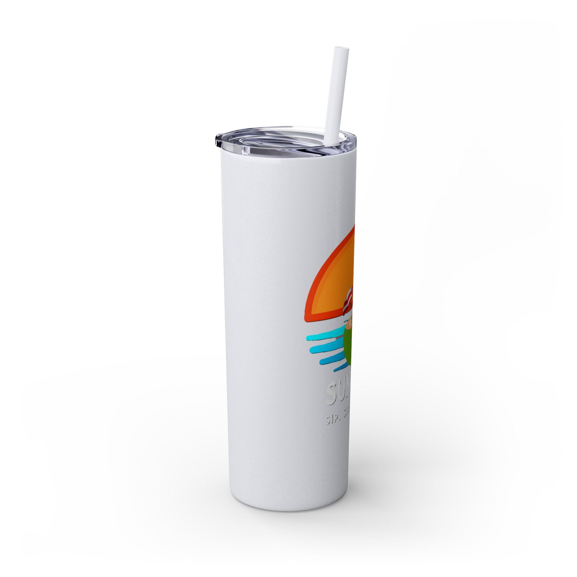 White Tumbler with straw, 20oz - side
