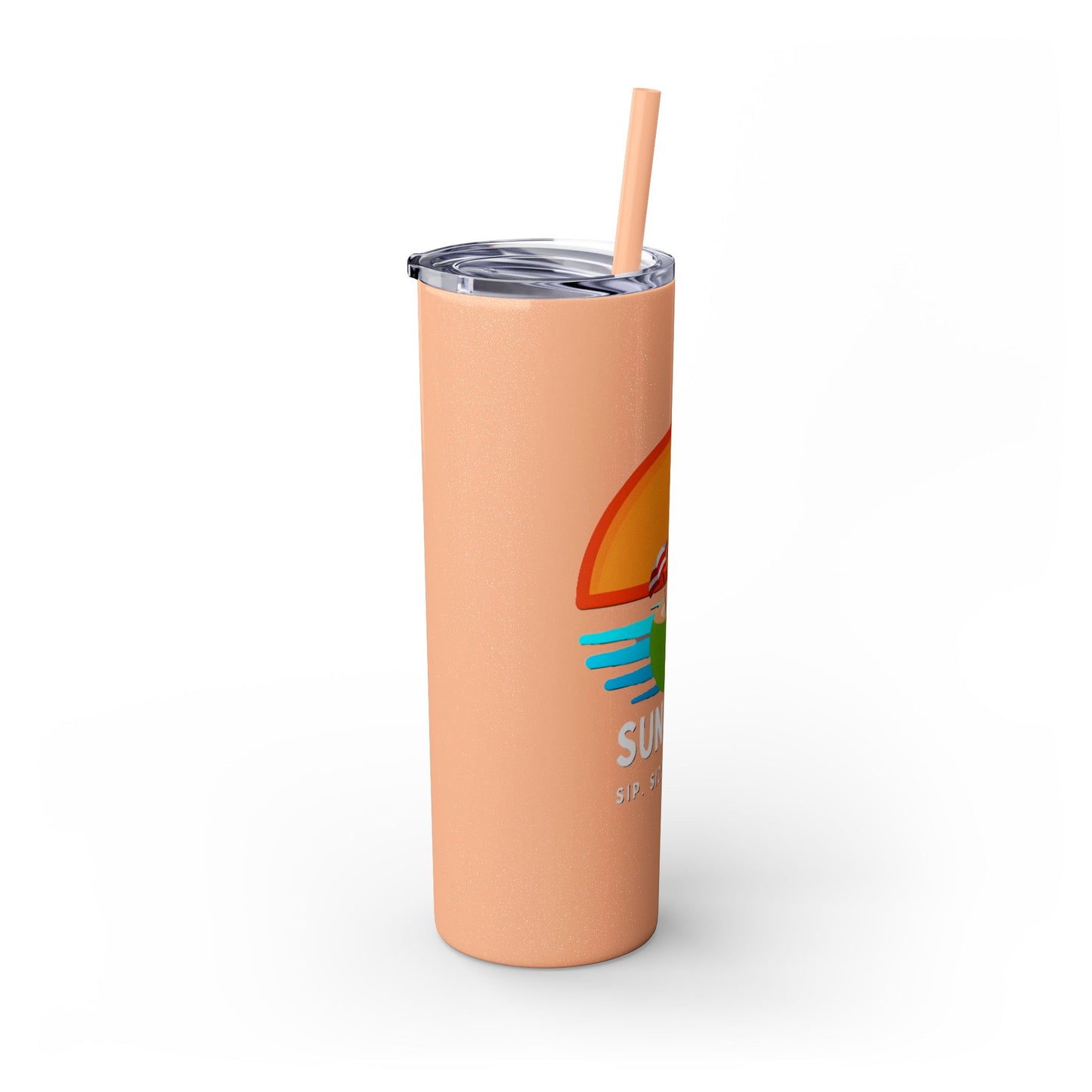 Peach Tumbler with straw, 20oz - side