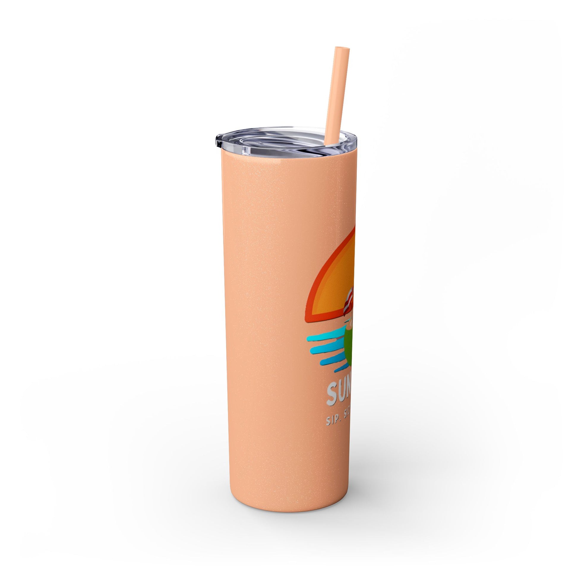 Peach Tumbler with straw, 20oz - side