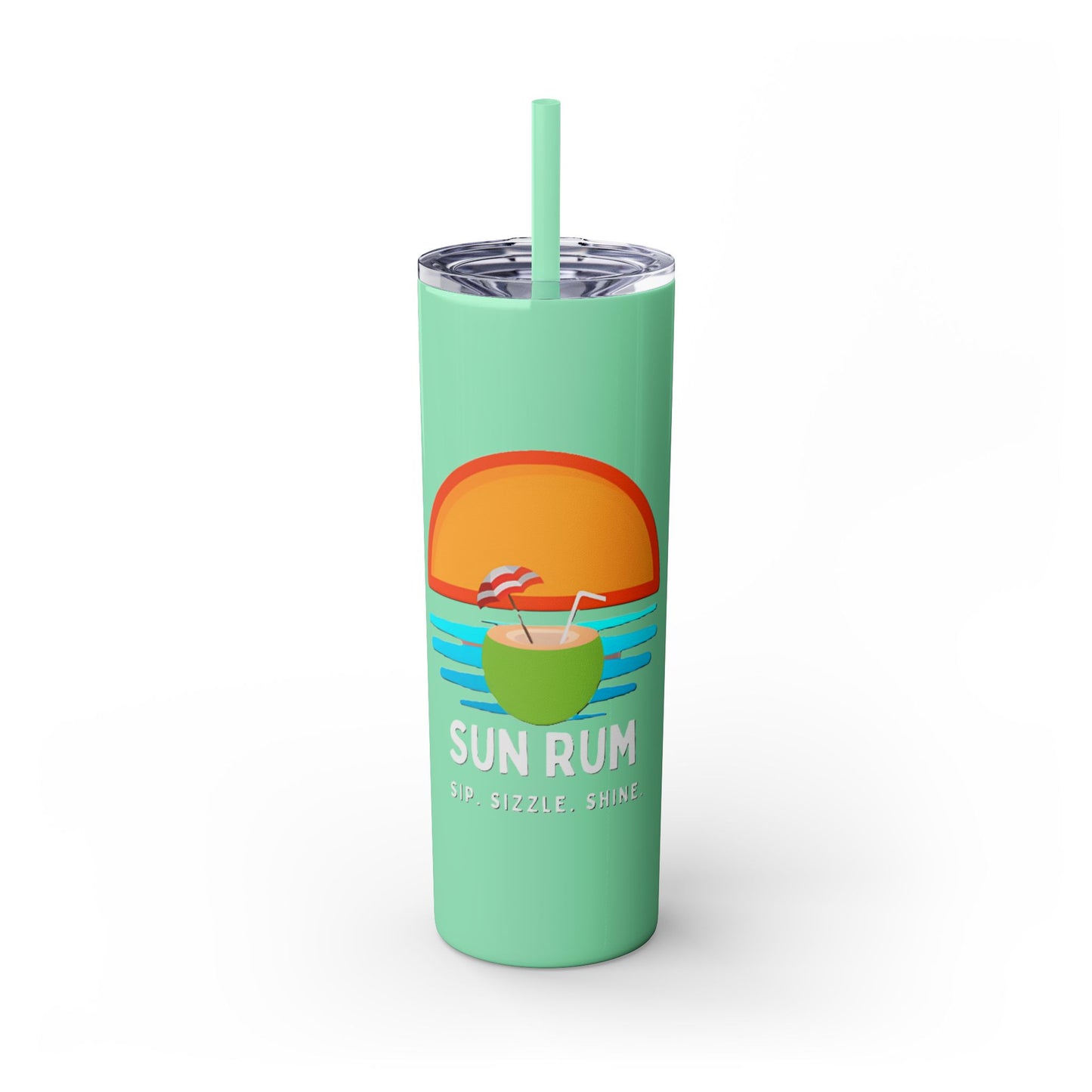 Green Tumbler with straw, 20oz - front