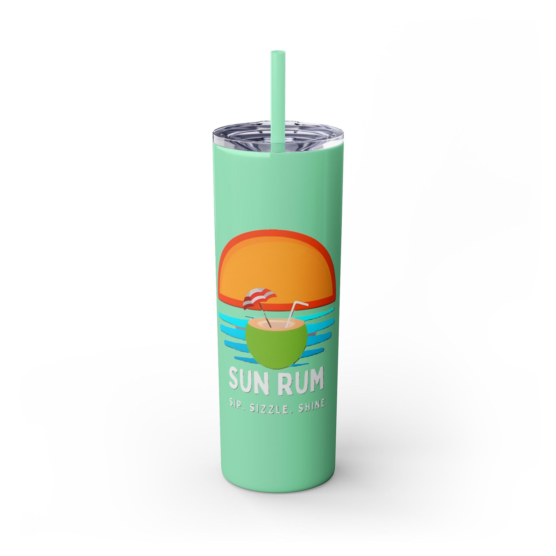 Green Tumbler with straw, 20oz - front