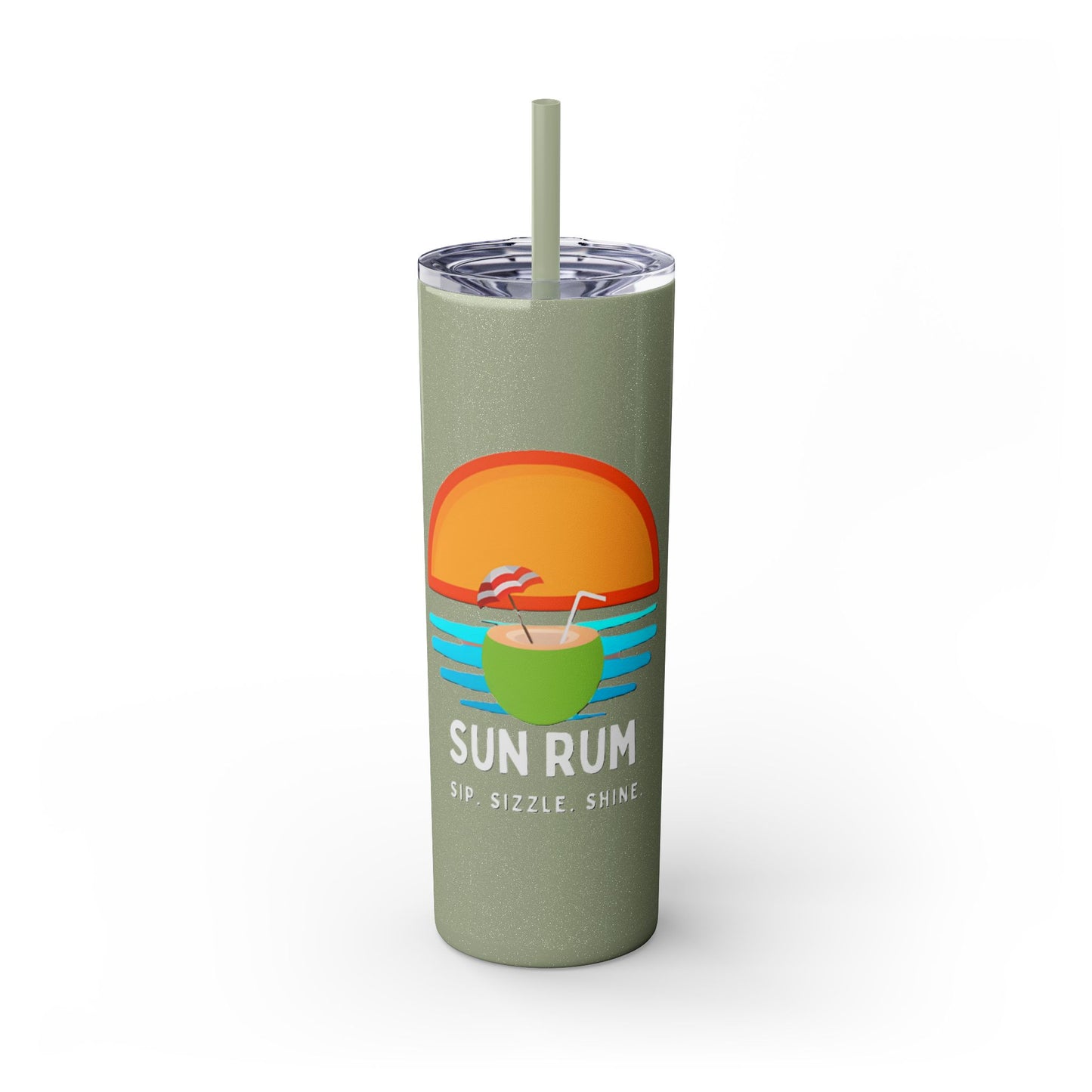 Glossy olive Tumbler with straw, 20oz - front