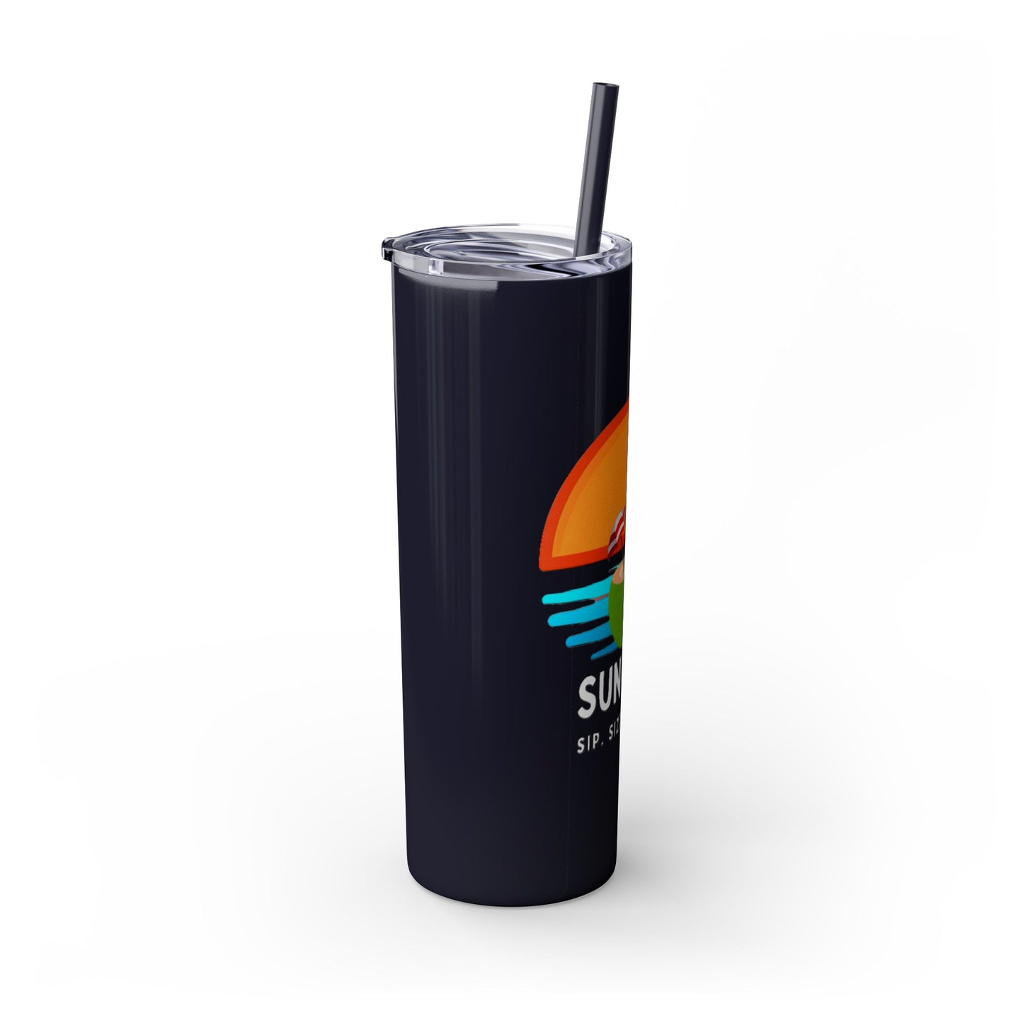 Black Tumbler with straw, 20oz - side