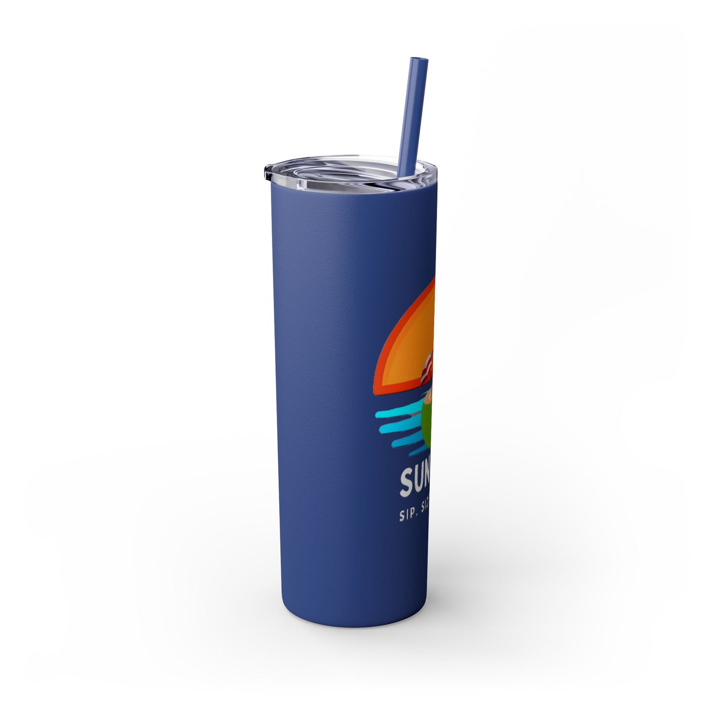 Blue Tumbler with straw, 20oz - side