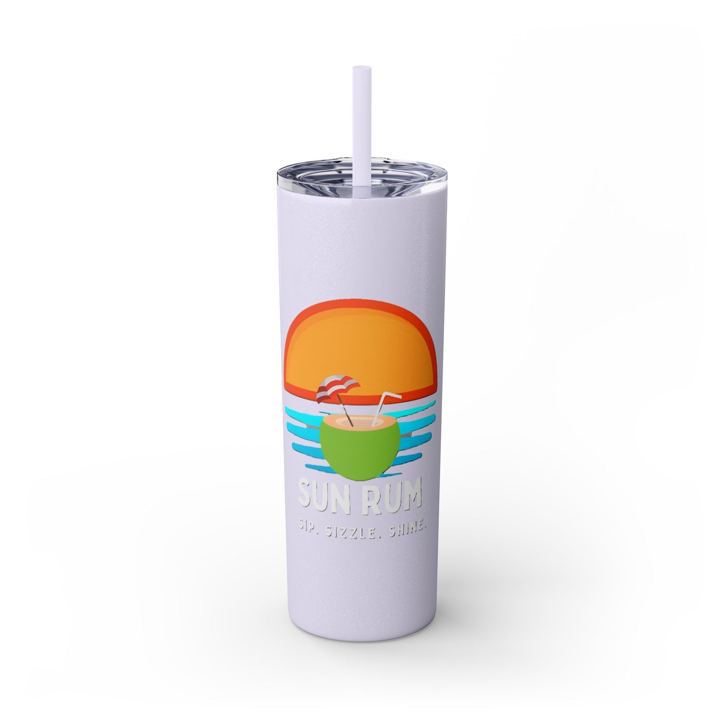 Glossy White Tumbler with straw, 20oz - front