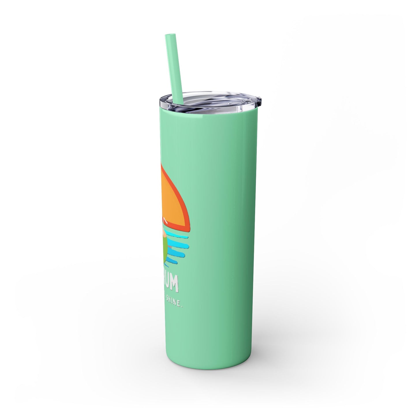 Green Tumbler with straw, 20oz - side