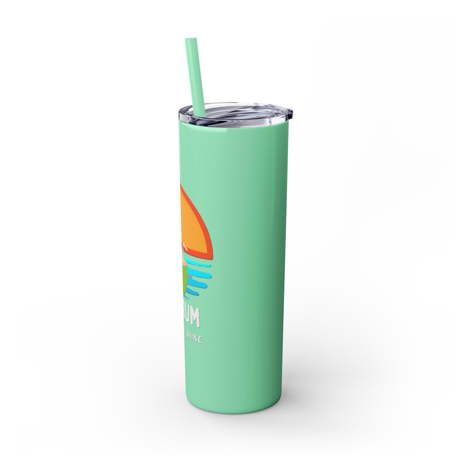 Green Tumbler with straw, 20oz - side