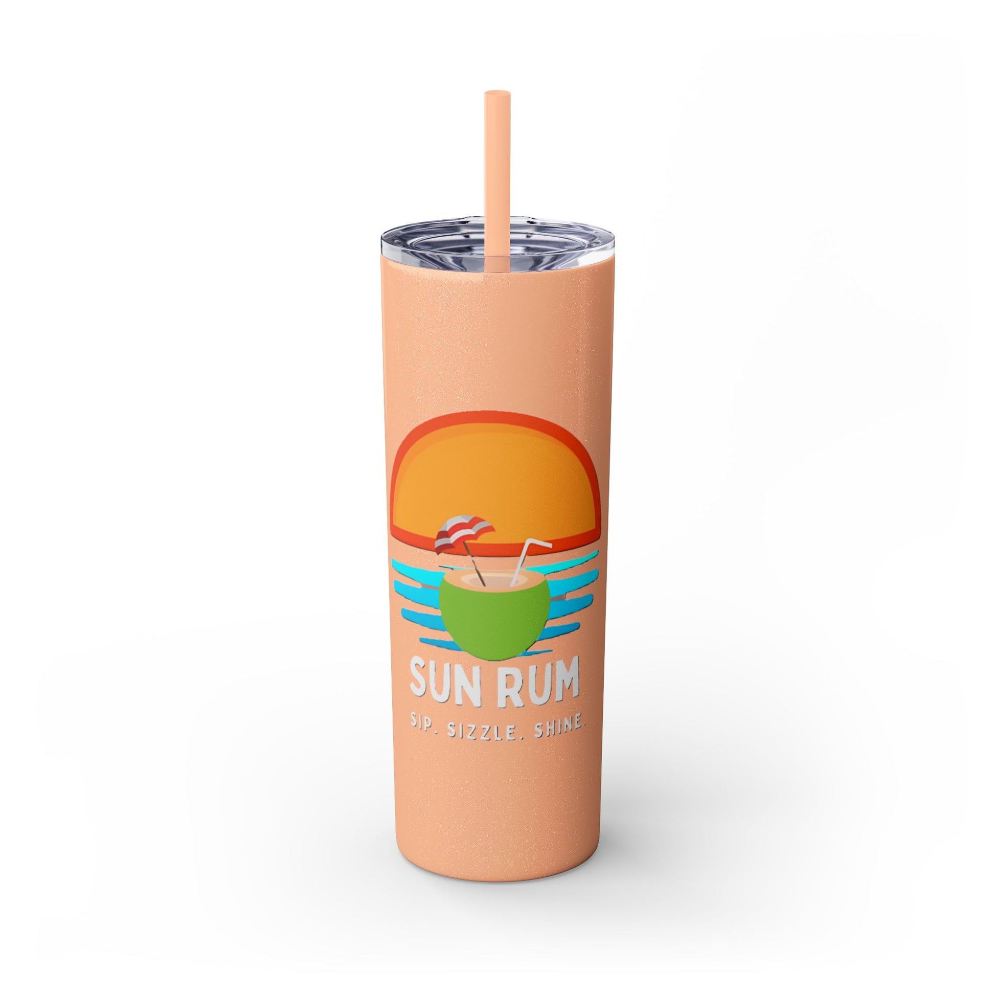Glossy Peach Tumbler with straw, 20oz - front